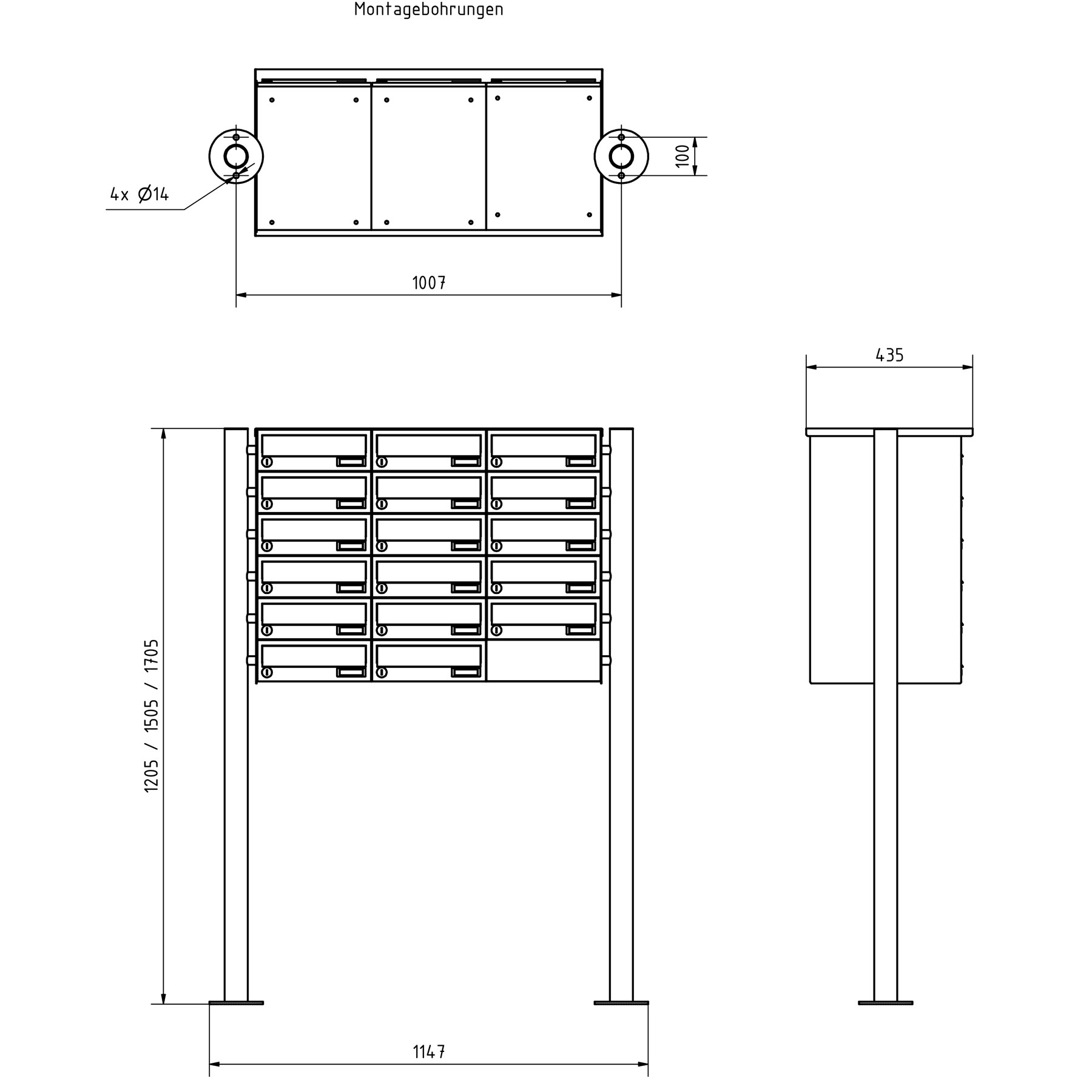 17 6x3 stainless steel free-standing letterbox system Design BASIC Plus 385X ST-R - RAL of your choice 17 6x3 stainless steel free-standing letterbox system Design BASIC Plus 385X ST-R - RAL of your choice