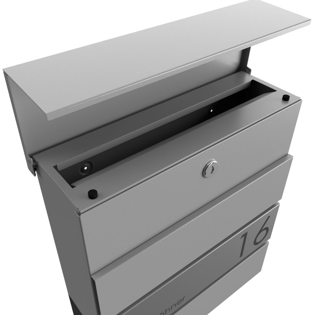 2-post letterbox KANT Edition with newspaper compartment - Elegance 1 design - RAL 9007 grey aluminium