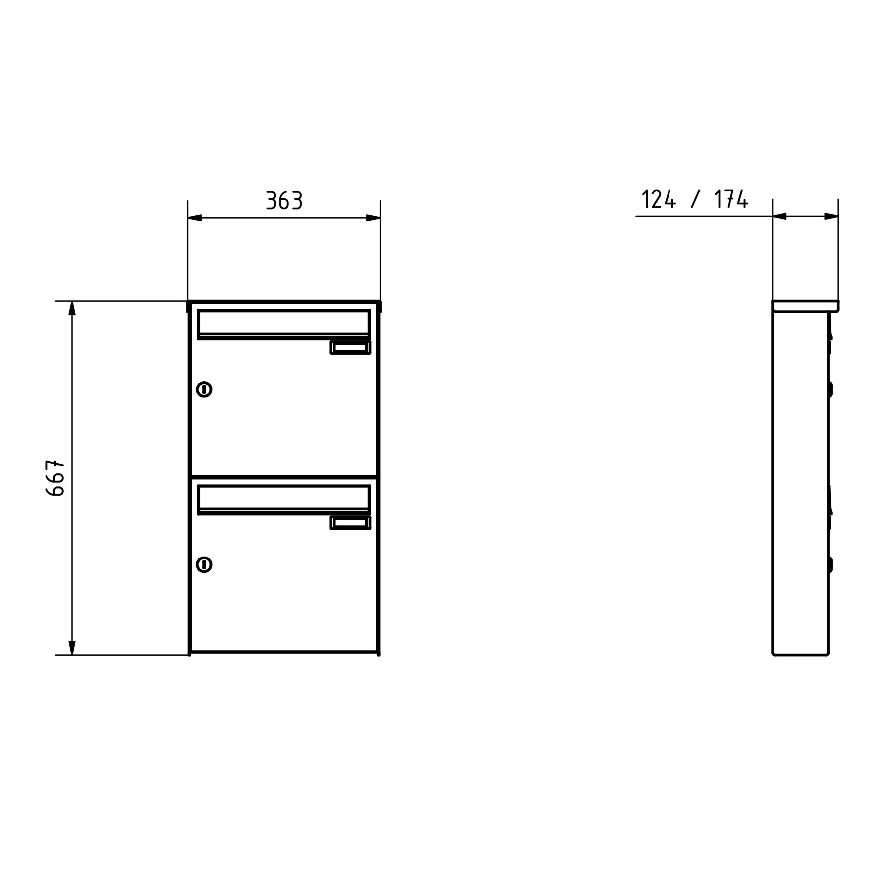 2er Edelstahl Aufputz Briefkasten Design BASIC Plus 382XA AP - RAL nach Wahl