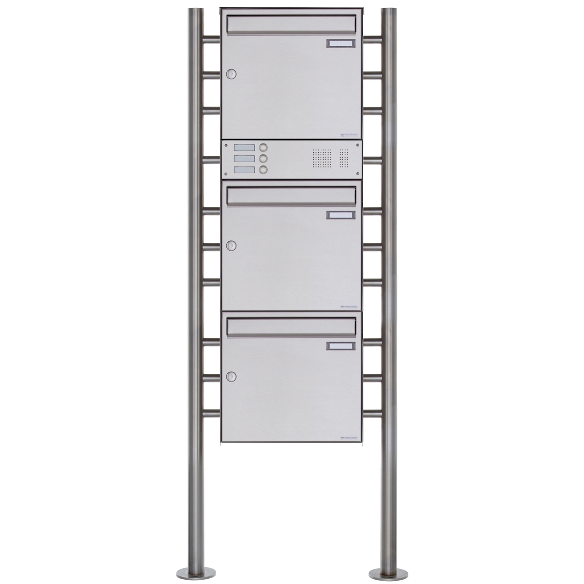3-post letterbox design BASIC Plus 381X ST-R with bell box - polished V2A stainless steel
