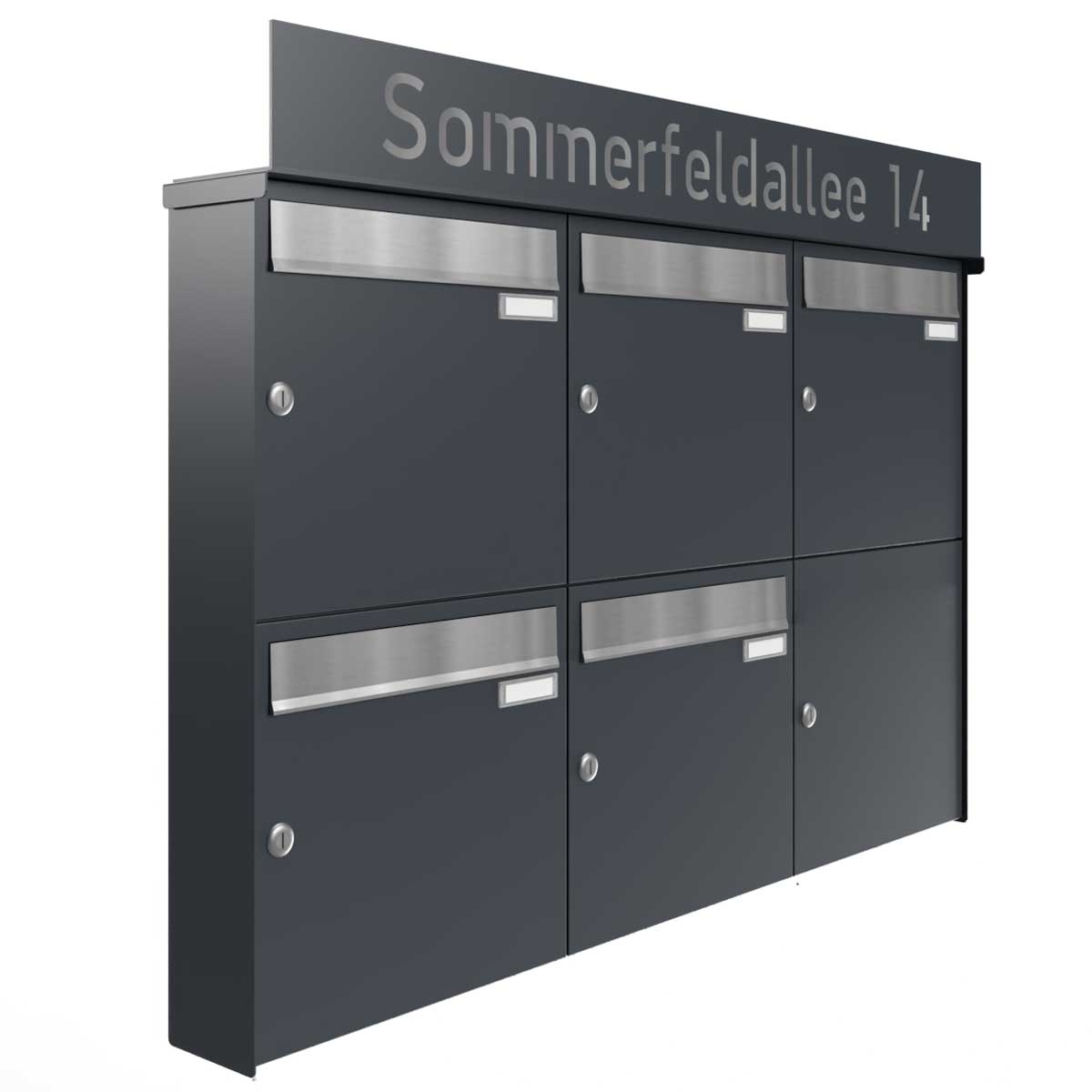 5er Aufputz Briefkastenanlage BASIC - Edition NELLY - BI-Color VA-RAL 7016 anthrazitgrau