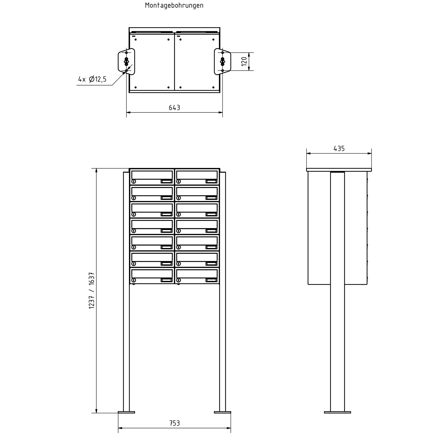 13er Briefkastenanlage freistehend Design BASIC 385P ST-T - Edelstahl-RAL 7016 anthrazitgrau 13er Briefkastenanlage freistehend Design BASIC 385P ST-T - Edelstahl-RAL 7016 anthrazitgrau