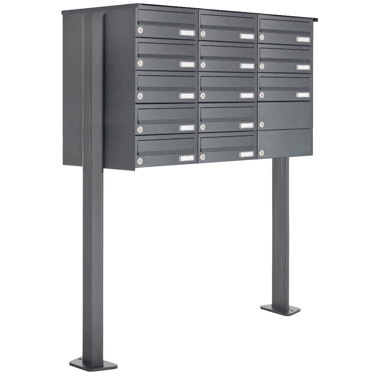13er 5x3 Edelstahl Briefkastenanlage freistehend Design BASIC Plus 385XP ST-T - RAL nach Wahl