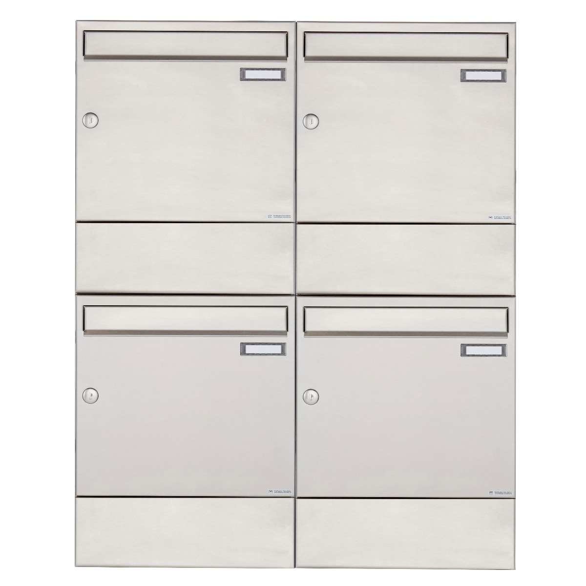 4er 2x2 stainless steel surface-mounted letterbox BASIC 382A AP with newspaper compartment