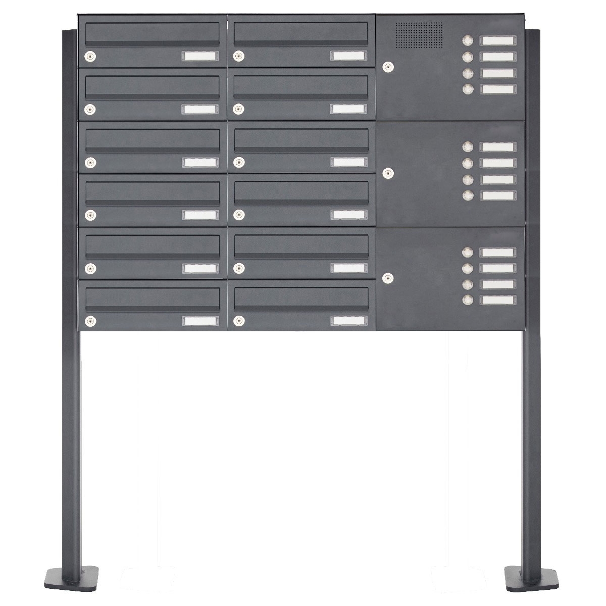 12er 3x6 stainless steel free-standing letterbox design BASIC Plus 385XP ST-T with bell box - RAL of your choice