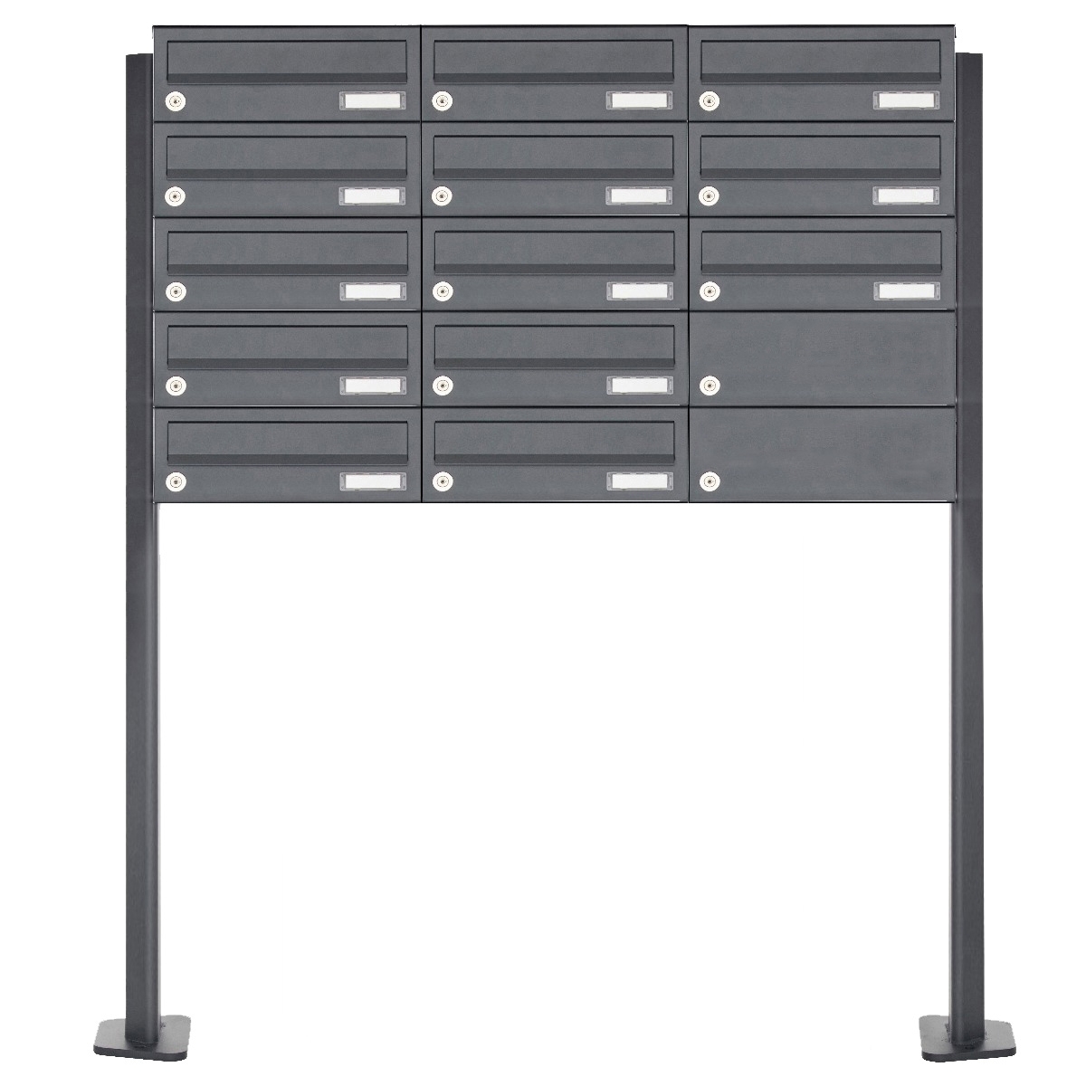 13er 5x3 Edelstahl Briefkastenanlage freistehend Design BASIC Plus 385XP ST-T - RAL nach Wahl
