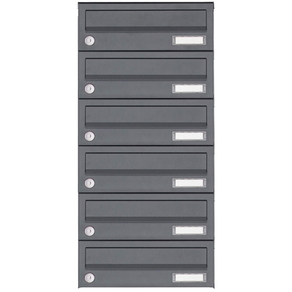 6er Edelstahl Aufputz Briefkastenanlage Design BASIC Plus 385XA AP - RAL nach Wahl 6er Edelstahl Aufputz Briefkastenanlage Design BASIC Plus 385XA AP - RAL nach Wahl