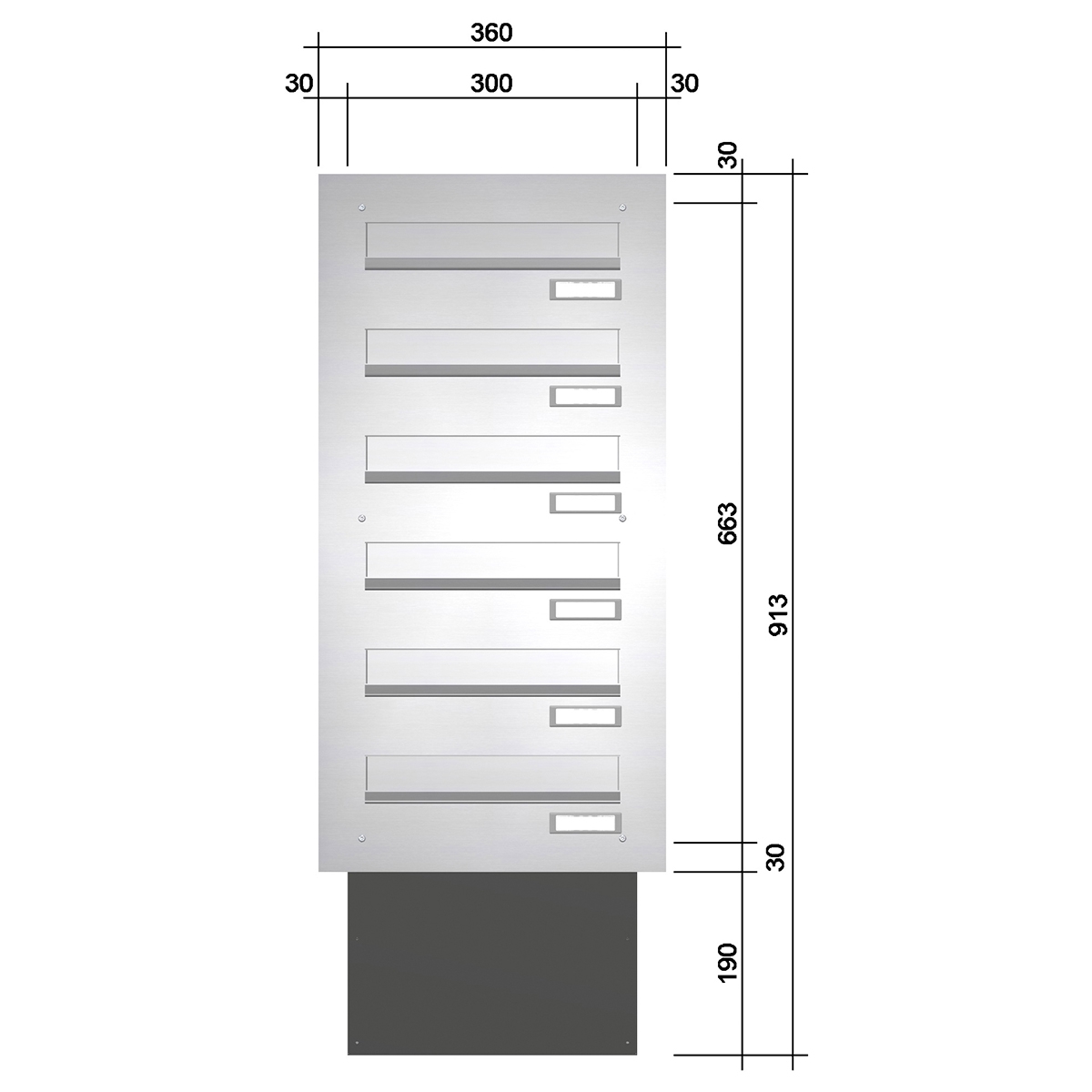 Mauerdurchwurf Briefkasten BASIC 622 - Edelstahl V2A geschliffen - 6 Parteien Mauerdurchwurf Briefkasten BASIC 622 - Edelstahl V2A geschliffen - 6 Parteien