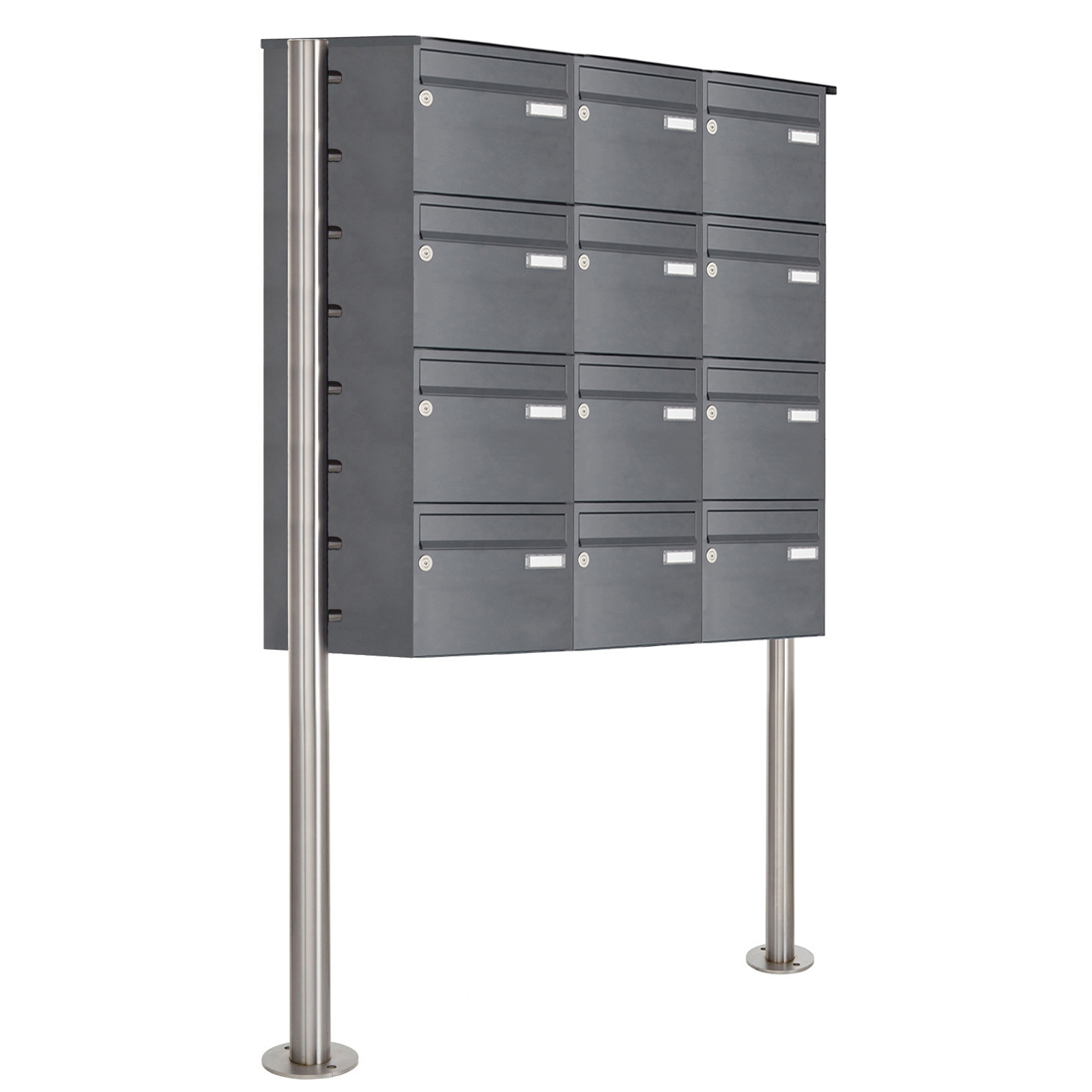 12er Edelstahl Standbriefkasten Design BASIC Plus 385X ST-R - 220mm - RAL nach Wahl