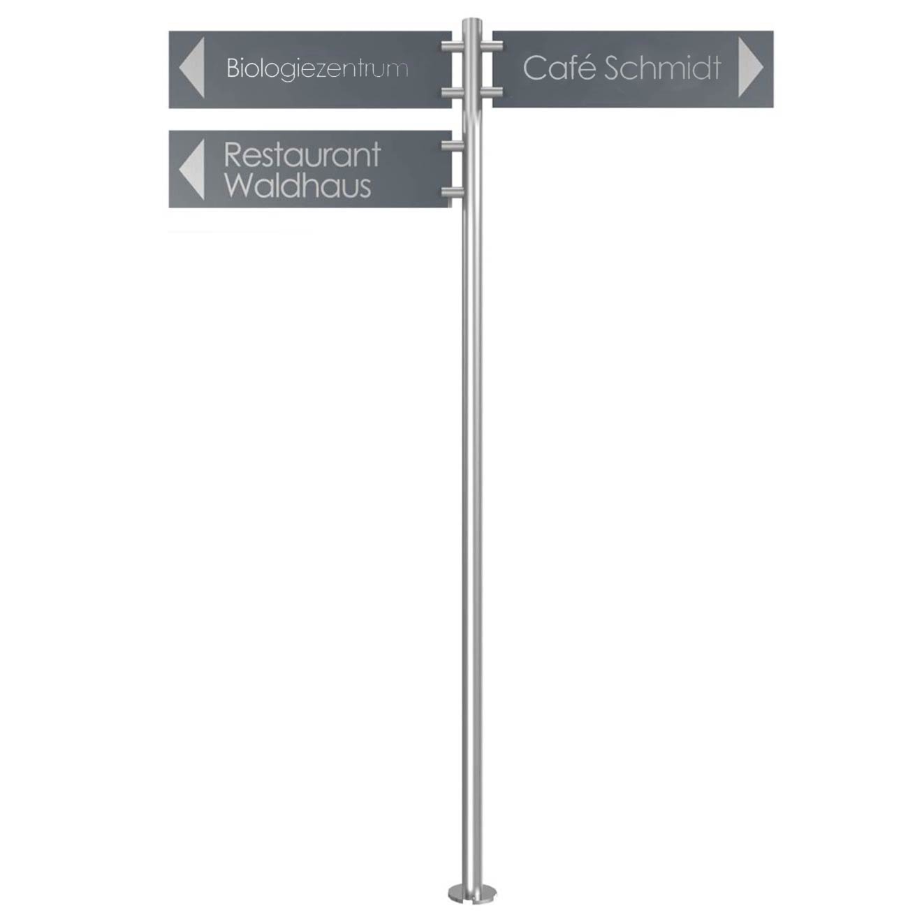 32b48c9b3da6524c46d2ba5dbaba8c0586e63367 Free-standing signpost BASIC 390 - Stainless steel stand element - Stainless steel sheet 550x150