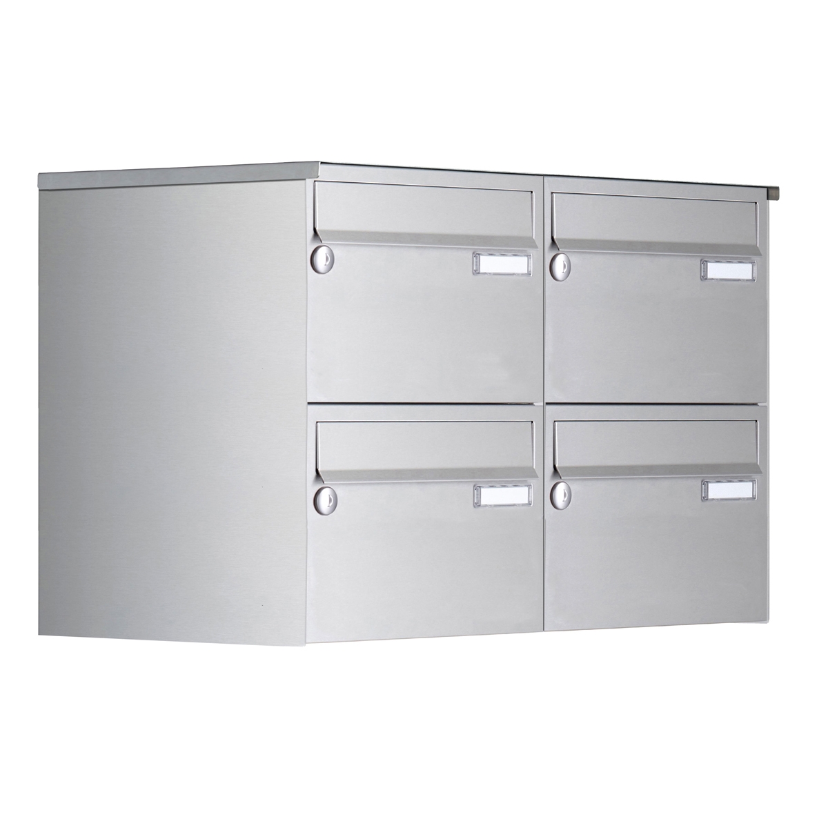 4-delige roestvast stalen opbouwbrievenbus Design BASIC 385 A 220 Horizontaal - gepolijst V2A roestvast staal