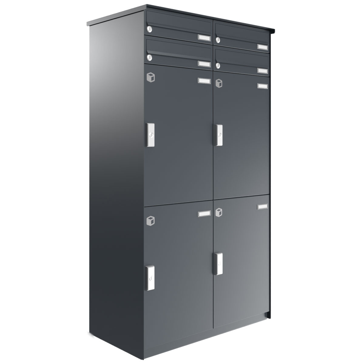 4er Edelstahl Paketfachanlage BASIC Plus 863X STL mit Paketfach 370x550 und Briefkasten 370x110 - Farbe nach Wahl