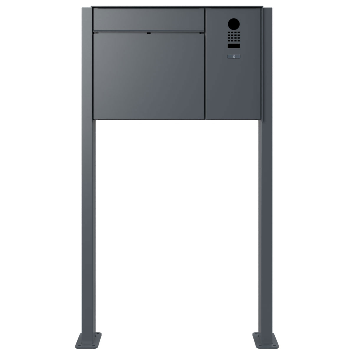 Design pedestal letterbox GOETHE ST-Q lateral with DoorBird video intercom - RAL of your choice Design pedestal letterbox GOETHE ST-Q lateral with DoorBird video intercom - RAL of your choice