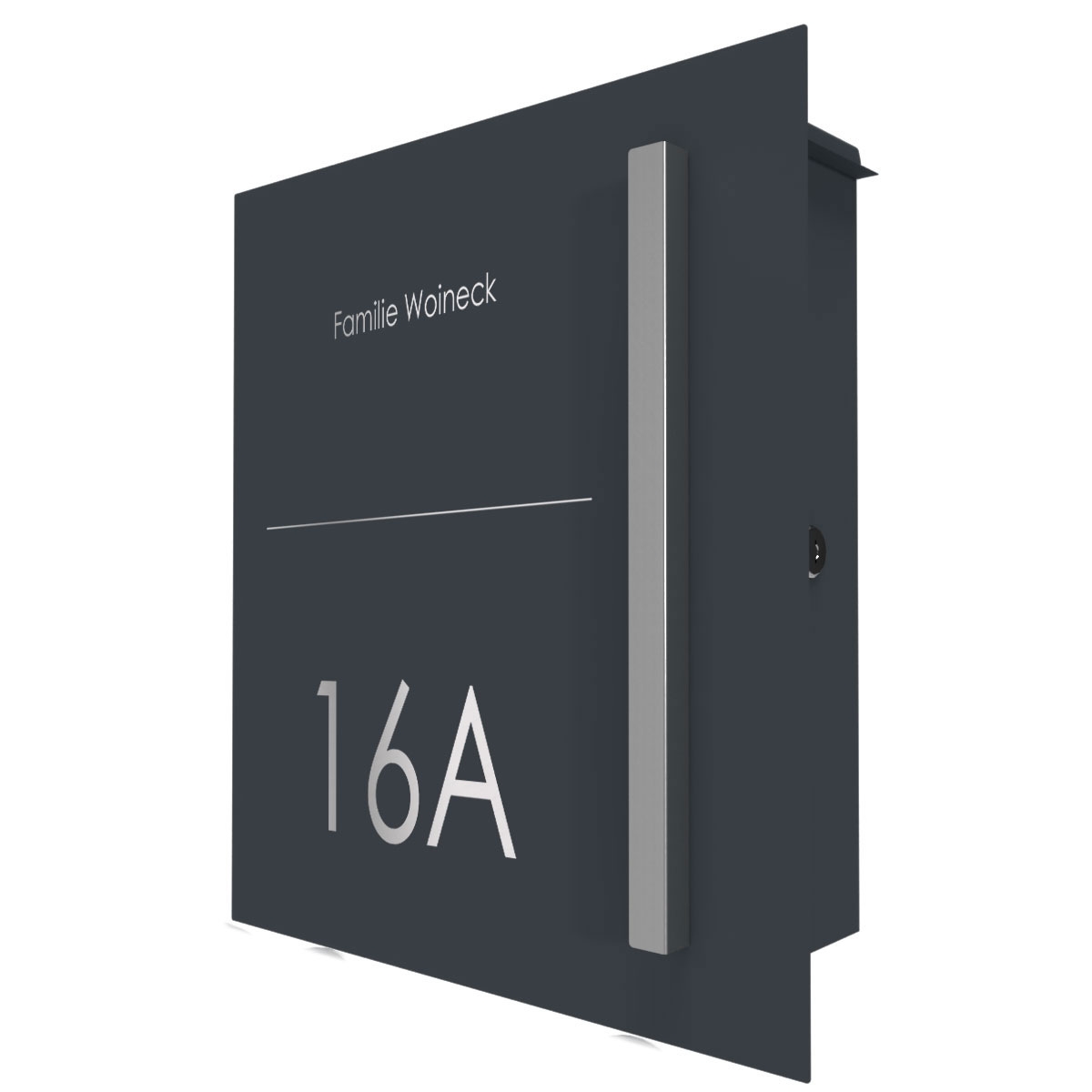 Design stainless steel letterbox SCHILLER MEDIUM Elegance II - house number - name - RAL of your choice Design stainless steel letterbox SCHILLER MEDIUM Elegance II - house number - name - RAL of your choice
