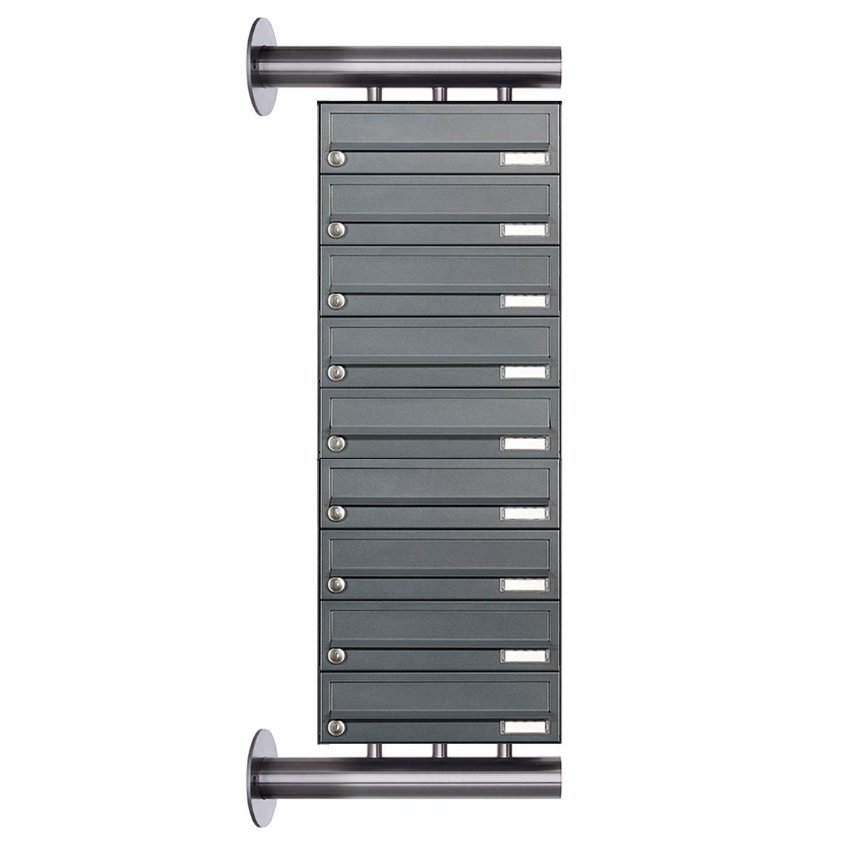 9er Edelstahl Briefkastenanlage Design BASIC Plus 385XW zur seitlichen Wandmontage - RAL nach Wahl 9er Edelstahl Briefkastenanlage Design BASIC Plus 385XW zur seitlichen Wandmontage - RAL nach Wahl