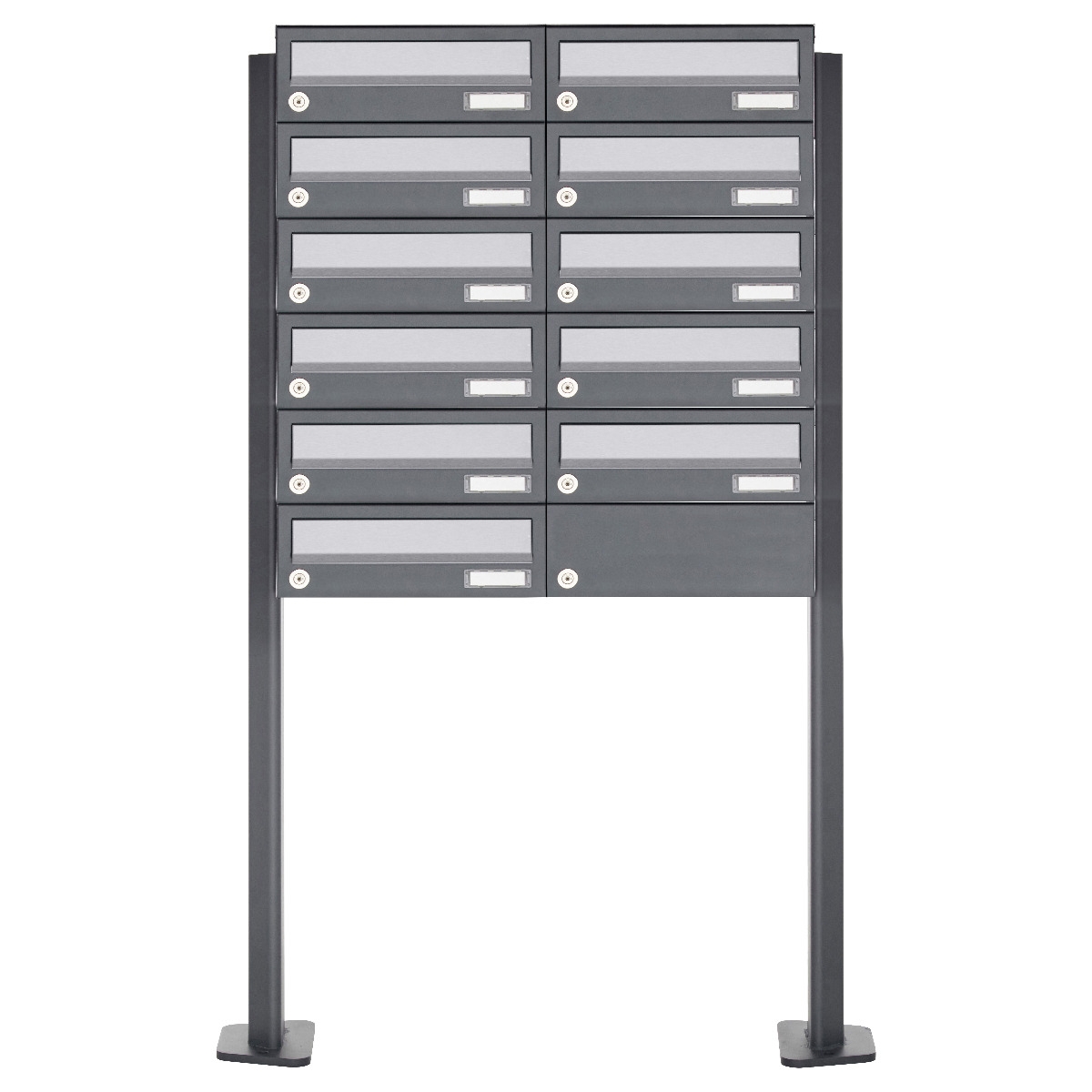 11er Briefkastenanlage freistehend Design BASIC 385P ST-T - Edelstahl-RAL 7016 anthrazitgrau