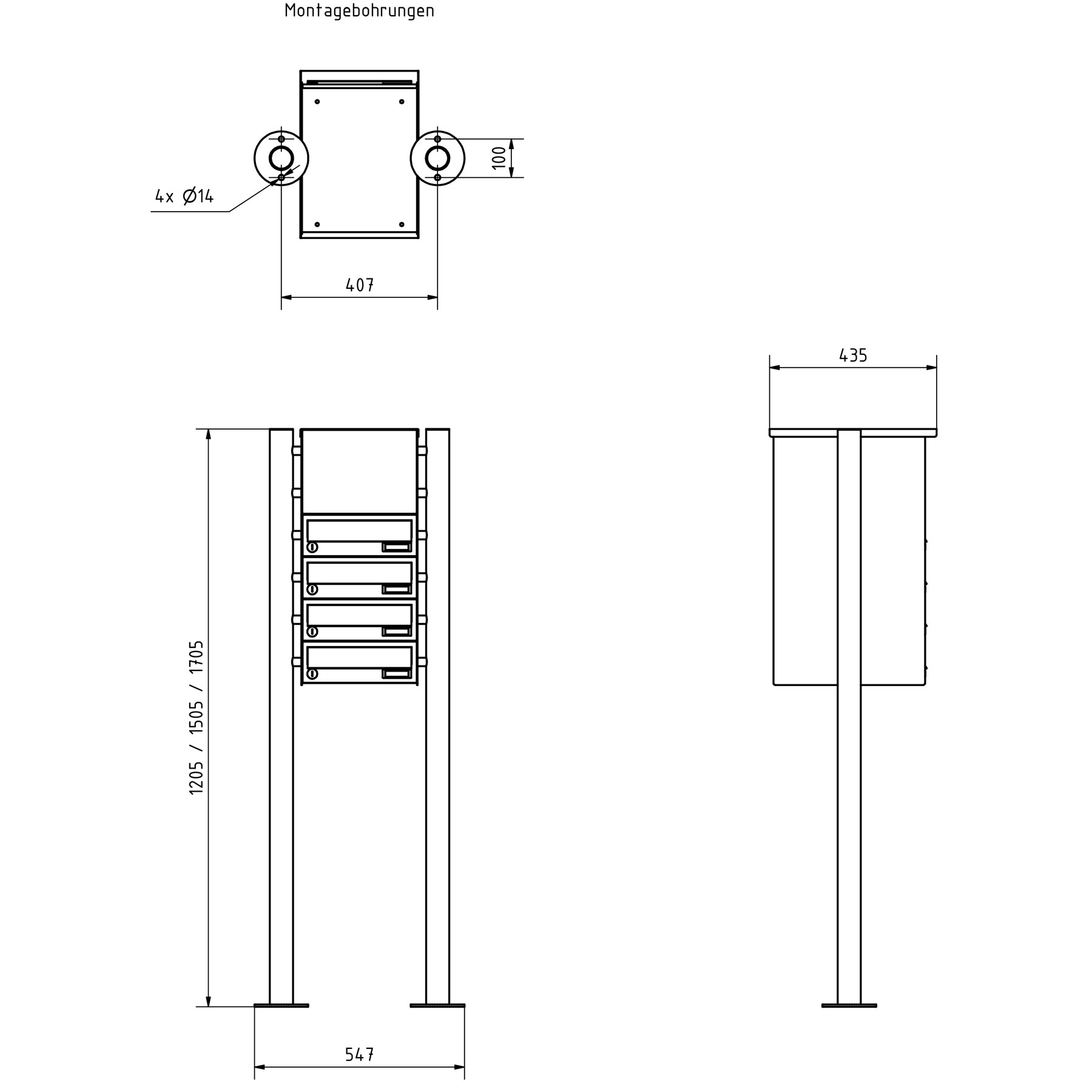 4er 6x1 Edelstahl Standbriefkasten Design BASIC Plus 385X ST-R mit Klingelkasten - RAL nach Wahl 4er 6x1 Edelstahl Standbriefkasten Design BASIC Plus 385X ST-R mit Klingelkasten - RAL nach Wahl