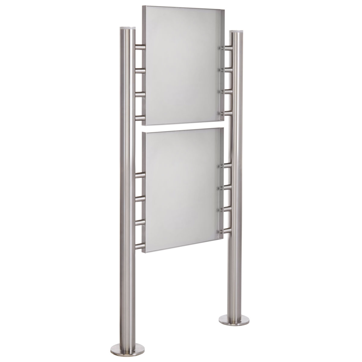 Insegna autoportante BASIC 390ES - Elementi di supporto in acciaio inox - 2x lamiera di acciaio inox 400x457 monofacciale