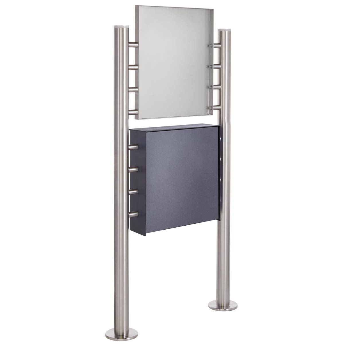 Design free-standing letterbox GOETHE ST-R with advertising sign 406x460 made of polished stainless steel - RAL of your choice