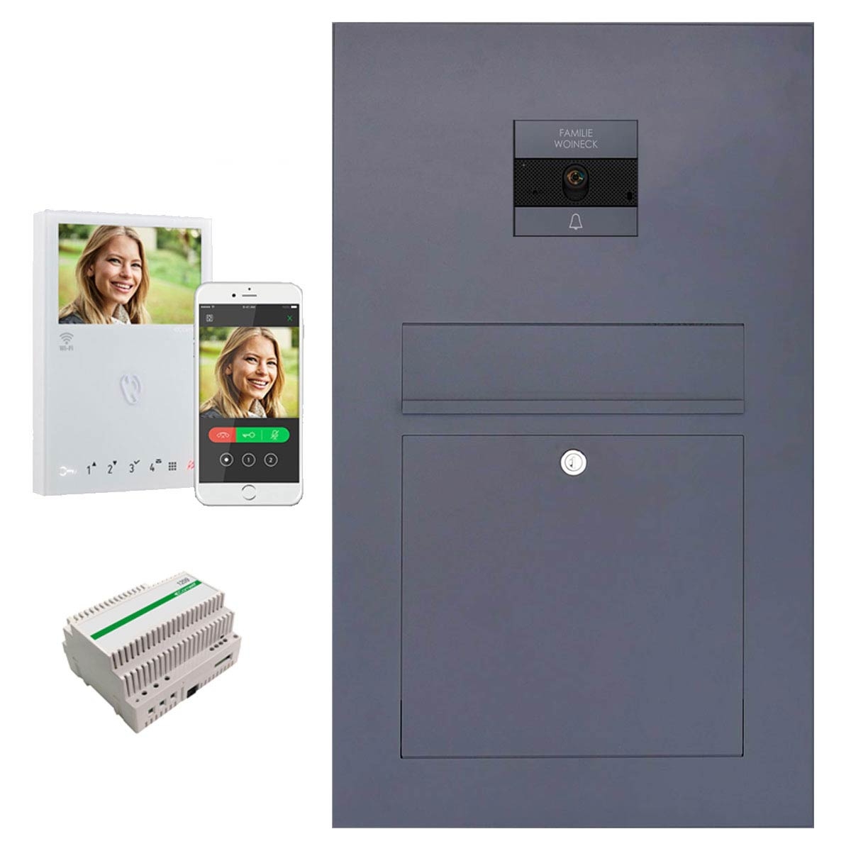 Edelstahl Briefkasten Designer BIG - RAL nach Wahl - 2-Draht - VIDEO Komplettset Ultra WiFi