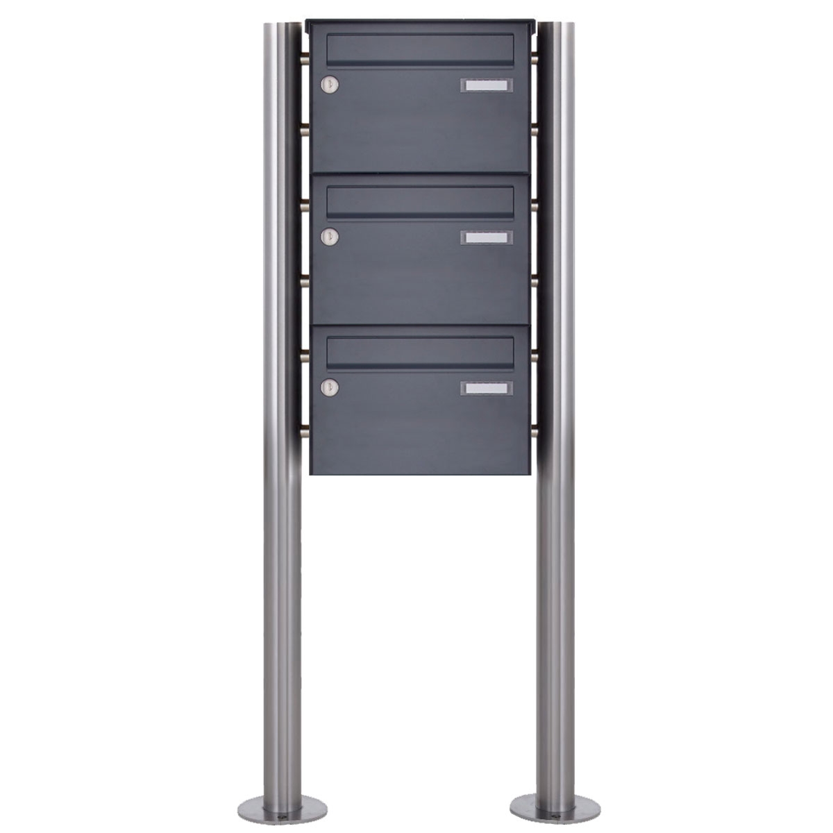 3er Edelstahl Standbriefkasten Design BASIC Plus 385X ST-R - 220mm - RAL nach Wahl