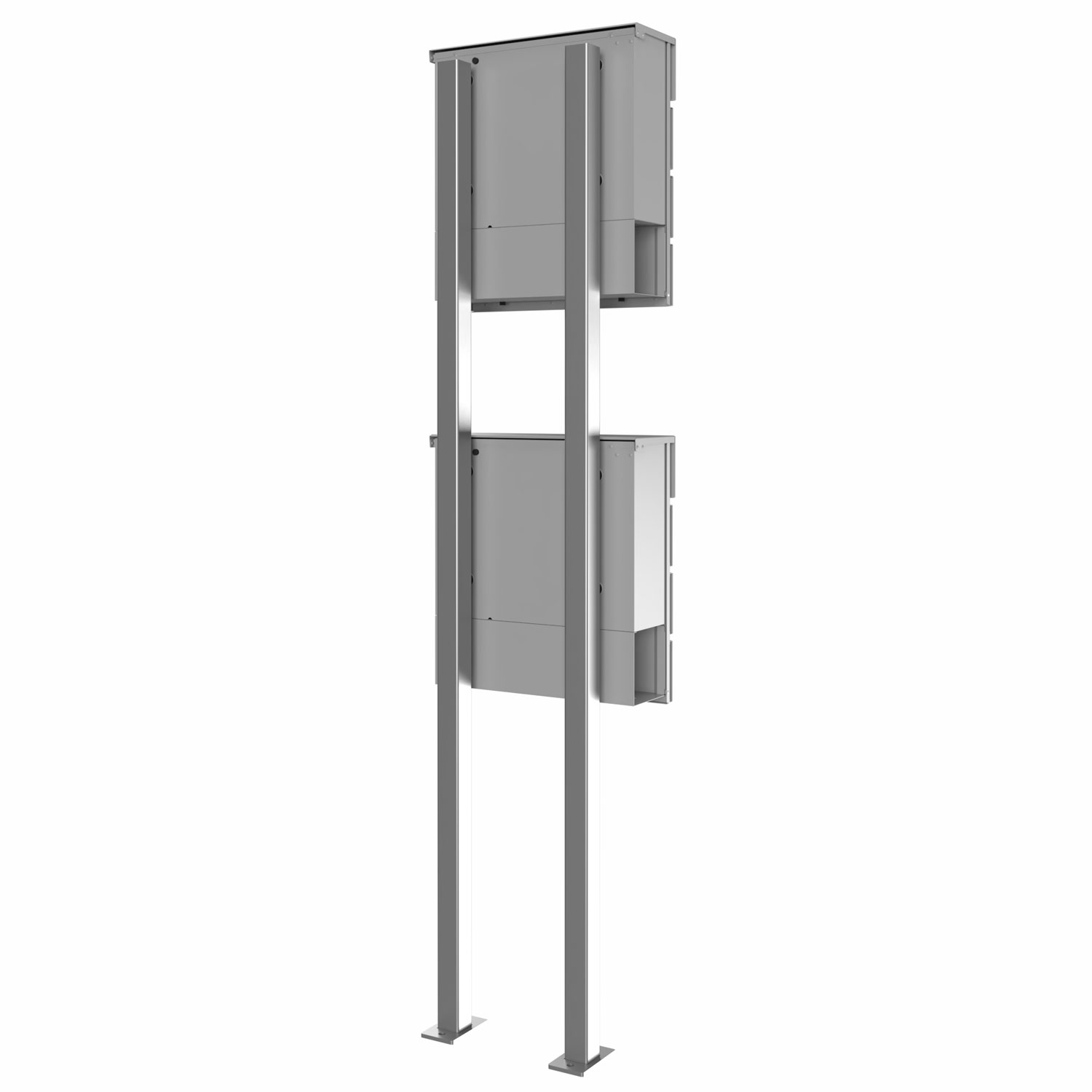 2-post letterbox KANT Edition with newspaper compartment - Elegance 1 design - RAL 9007 grey aluminium