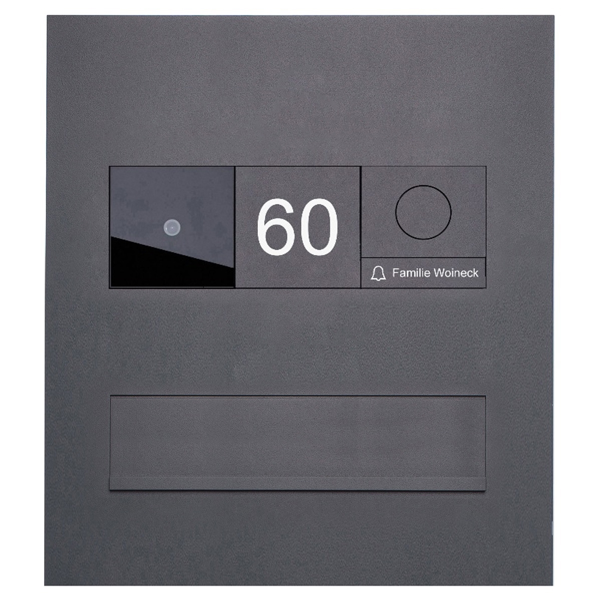 Stainless steel wall-mounted letterbox designer - RAL 7016 anthracite grey - GIRA System 106 - Video intercom system - VIDEO complete set Stainless steel wall-mounted letterbox designer - RAL 7016 anthracite grey - GIRA System 106 - Video intercom system - VIDEO complete set