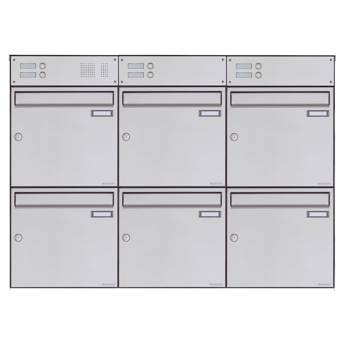 6er 3x2 Edelstahl Aufputz Briefkasten Design BASIC Plus 382XA AP mit Klingelkasten - Edelstahl V2A