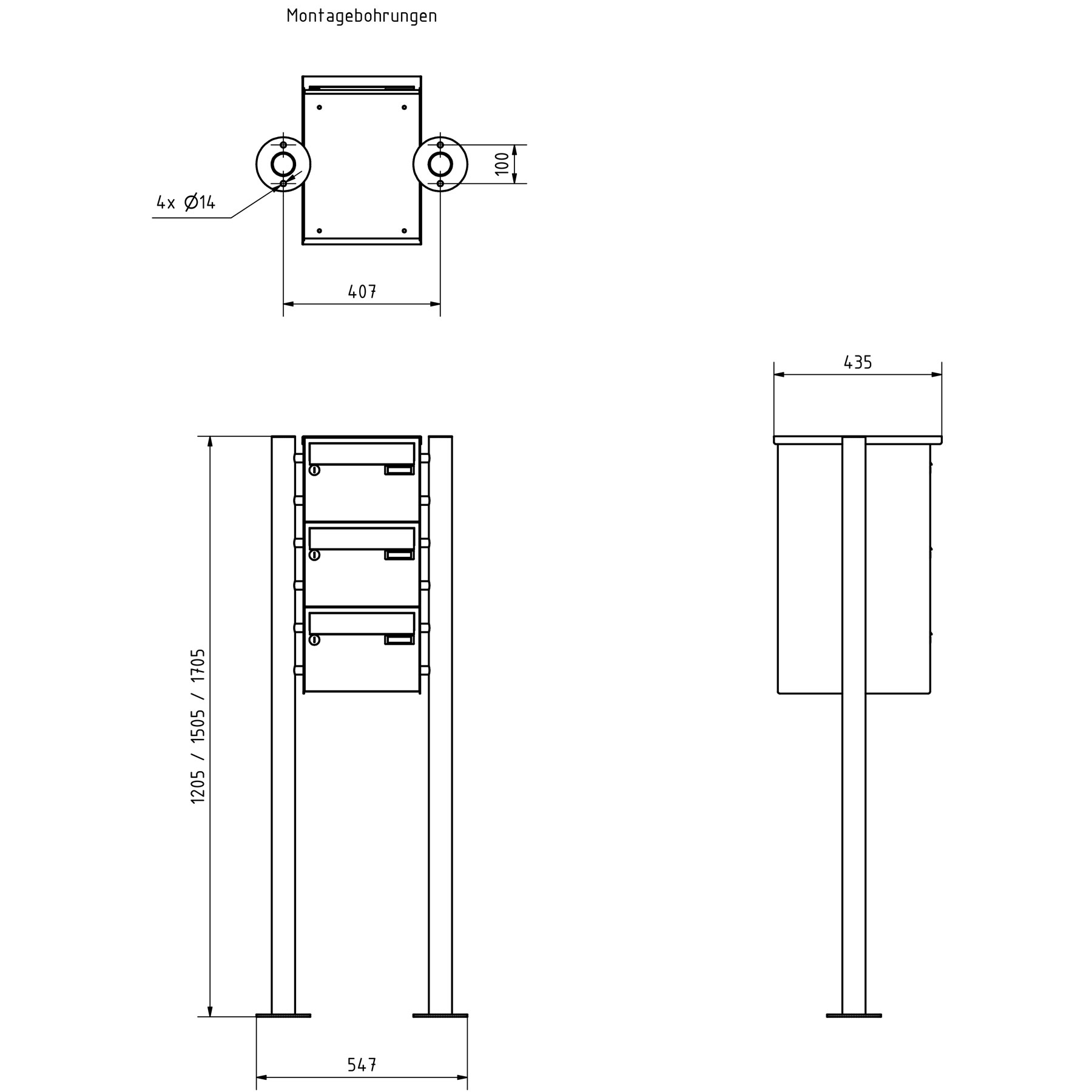 3-post stainless steel letterbox design BASIC Plus 385X ST-R - 220mm - RAL of your choice 3-post stainless steel letterbox design BASIC Plus 385X ST-R - 220mm - RAL of your choice