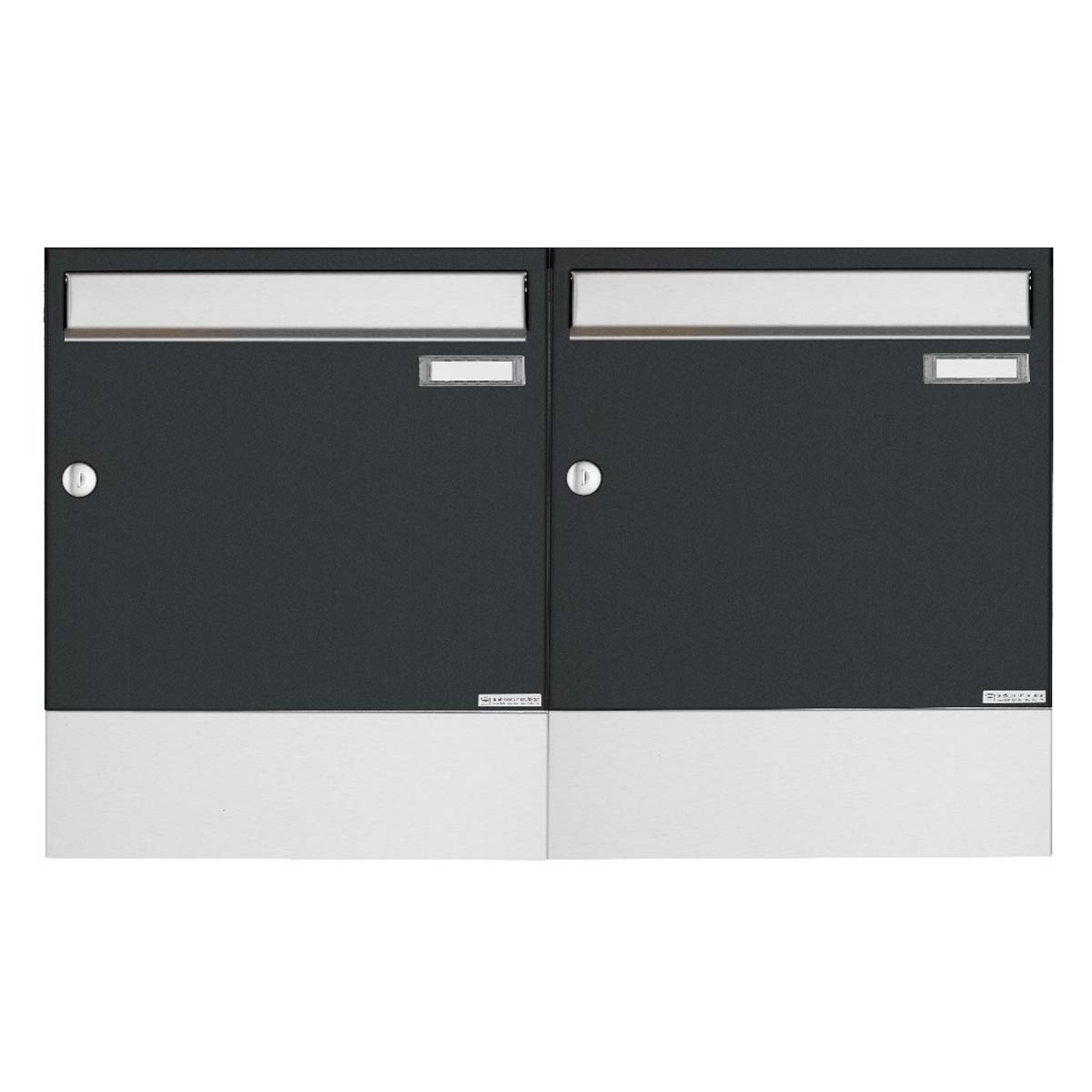 2er 1x2 Aufputz Briefkasten BASIC 382A AP mit Zeitungsfach - Edelstahl-RAL 7016 anthrazitgrau 2er 1x2 Aufputz Briefkasten BASIC 382A AP mit Zeitungsfach - Edelstahl-RAL 7016 anthrazitgrau