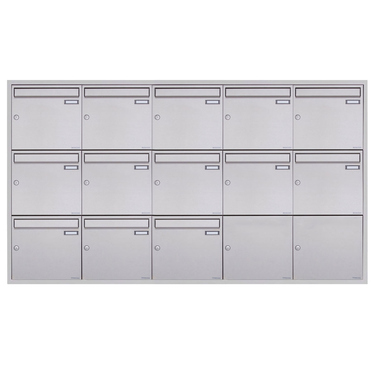 13er 5x3 Edelstahl Unterputz Briefkastenanlage BASIC Plus 382XU UP - Edelstahl geschliffen - 13 Parteien