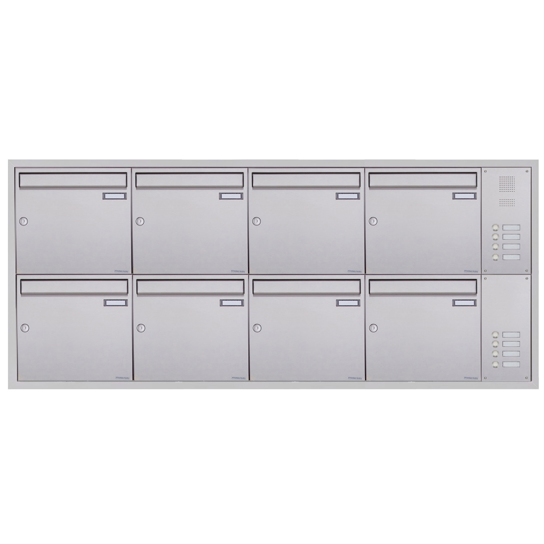 8er Edelstahl Unterputz Briefkastenanlage BASIC Plus 382XU UP mit Klingelkasten seitlich 8er Edelstahl Unterputz Briefkastenanlage BASIC Plus 382XU UP mit Klingelkasten seitlich