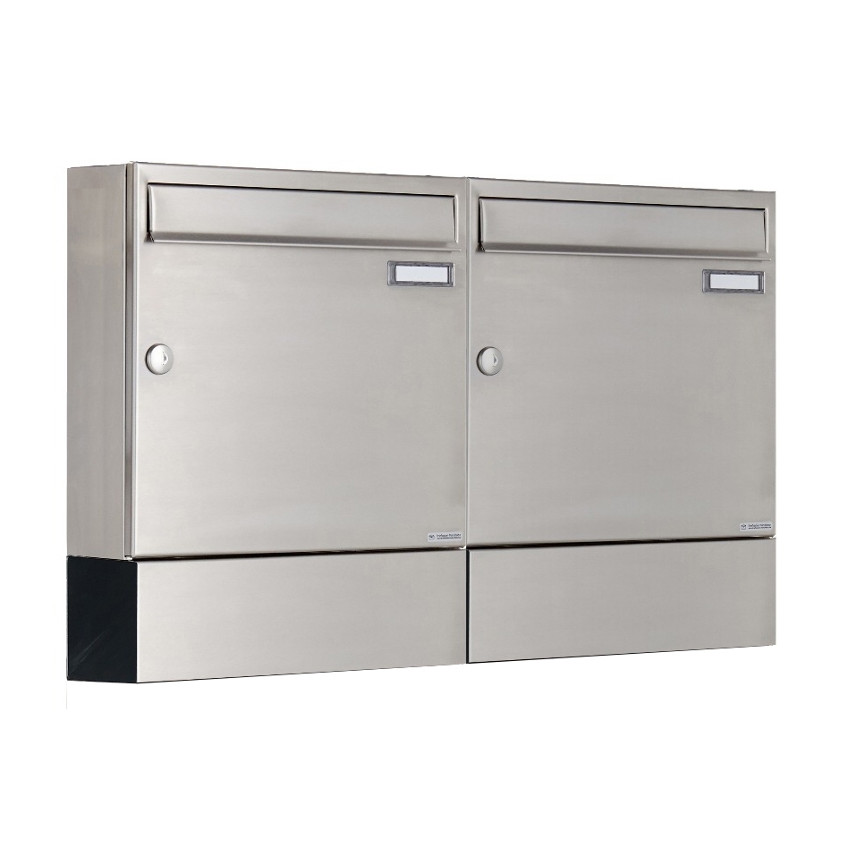 2er 1x2 Edelstahl Aufputz Briefkasten BASIC 382A AP mit Zeitungsfach