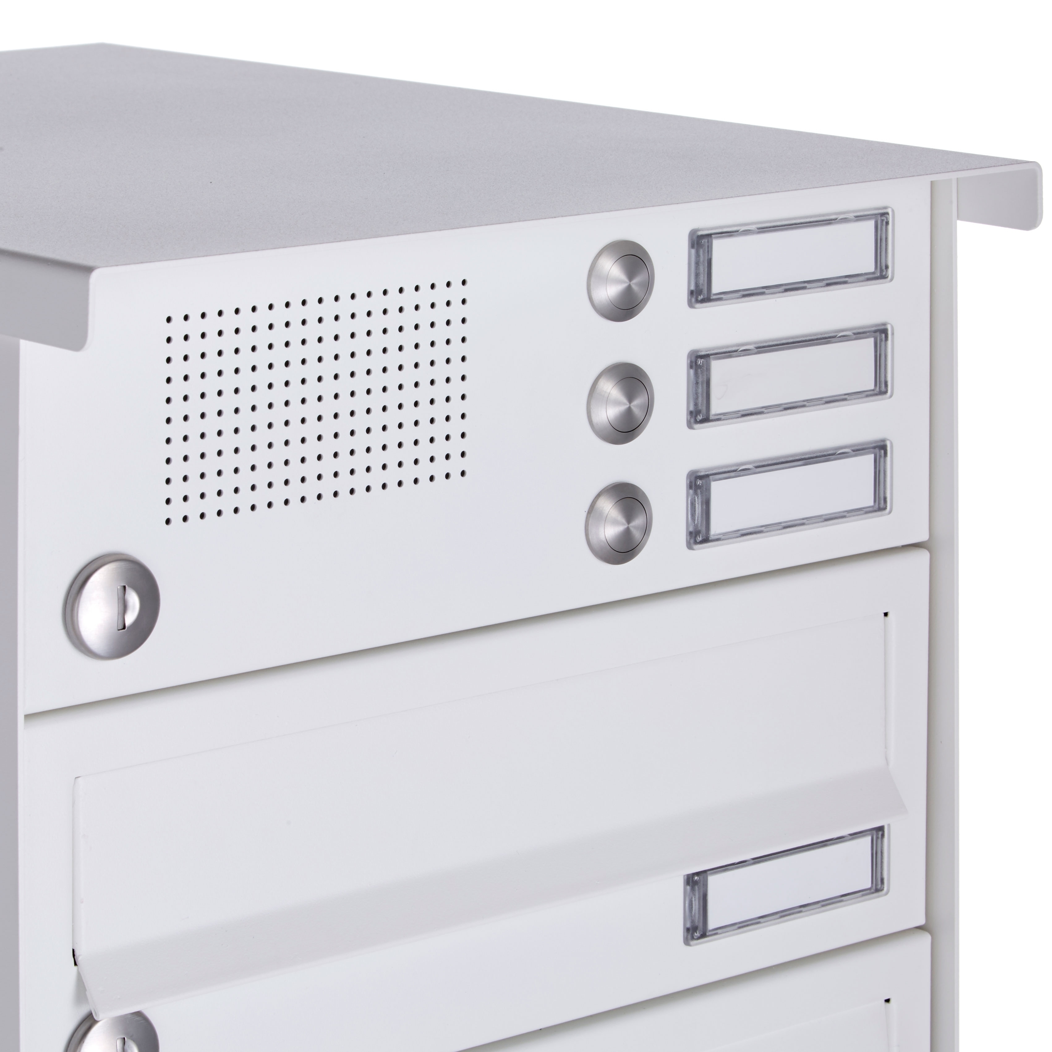 6er Aufputz Briefkastenanlage Design BASIC 385A-9016 AP mit Klingelkasten - RAL 9016 verkehrsweiß