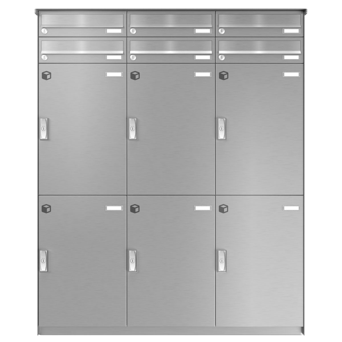 6-parcel compartment system BASIC Plus 863X STL with parcel compartment 370x550 and letterbox 370x110 - polished stainless steel