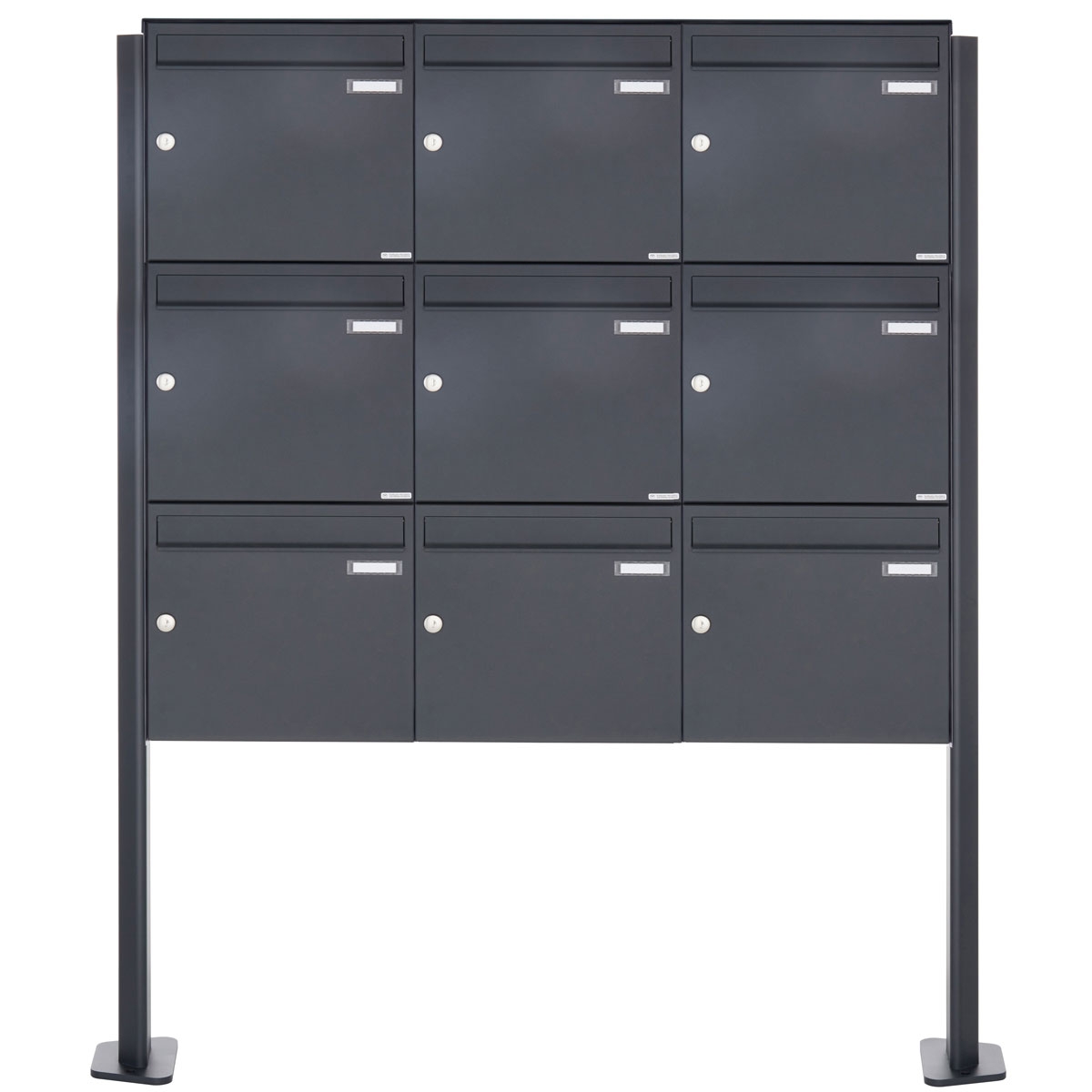 9er 3x3 Edelstahl Standbriefkasten Design BASIC Plus 380X ST-T - RAL nach Wahl 9er 3x3 Edelstahl Standbriefkasten Design BASIC Plus 380X ST-T - RAL nach Wahl