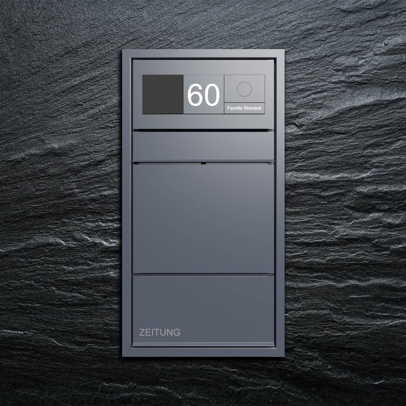 Design flush-mounted letterbox GOETHE UP with newspaper compartment - RAL of your choice - GIRA System 106 - VIDEO complete set