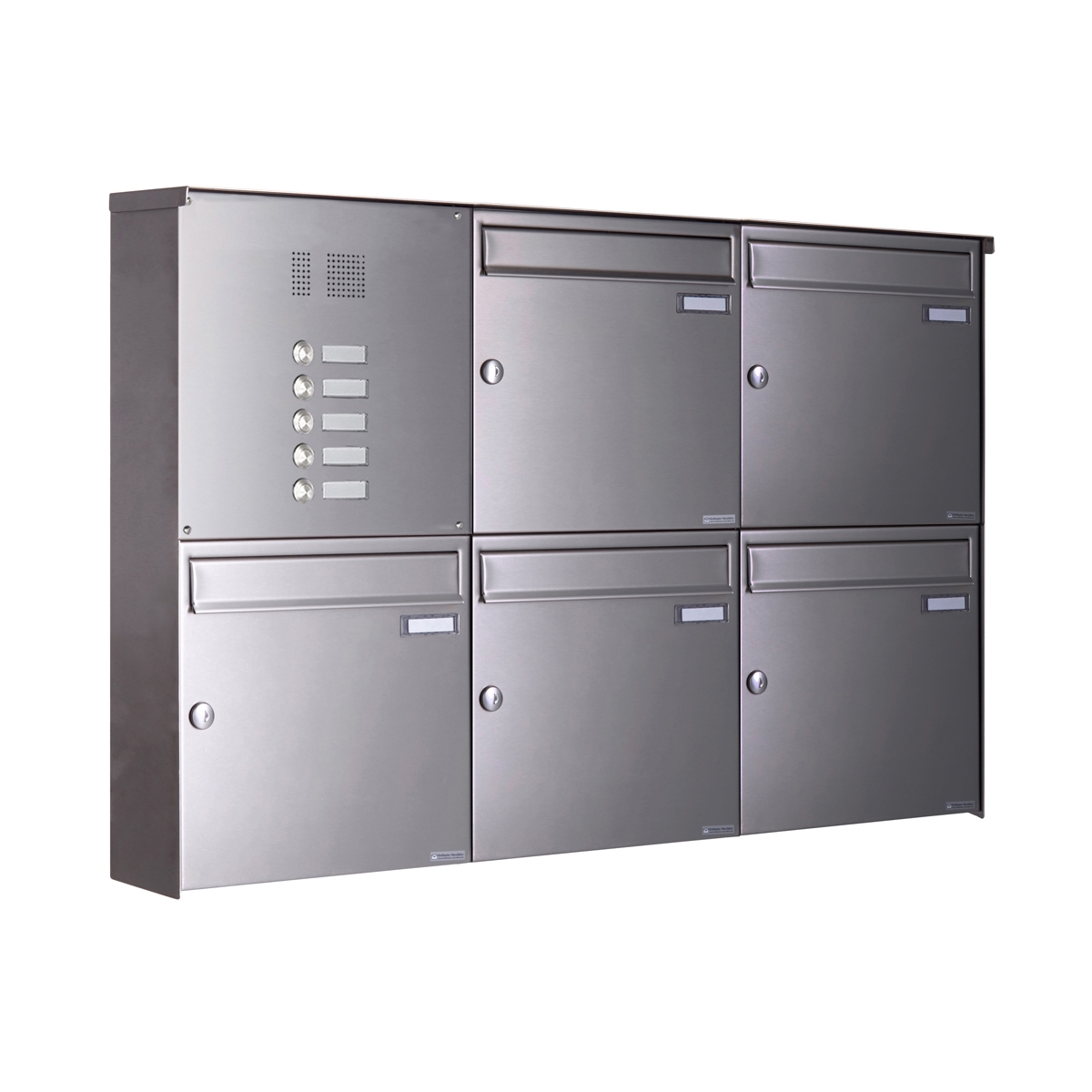 Buzón de acero inoxidable de 5 piezas BASIC Plus 382XA AP con caja de timbre - acero inoxidable V2A