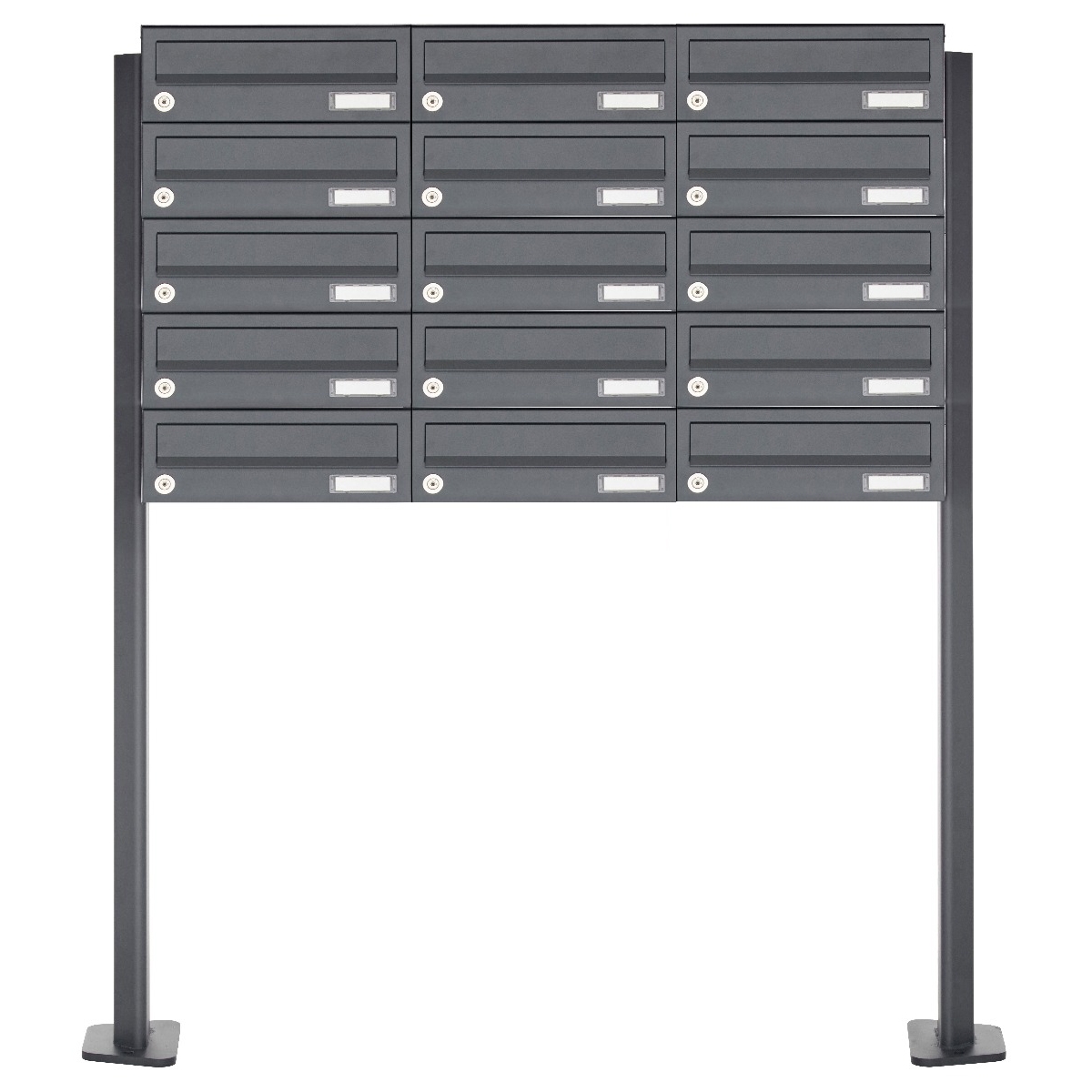 15er Briefkastenanlage freistehend Design BASIC 385P-7016 ST-T - RAL 7016 anthrazitgrau 15er Briefkastenanlage freistehend Design BASIC 385P-7016 ST-T - RAL 7016 anthrazitgrau