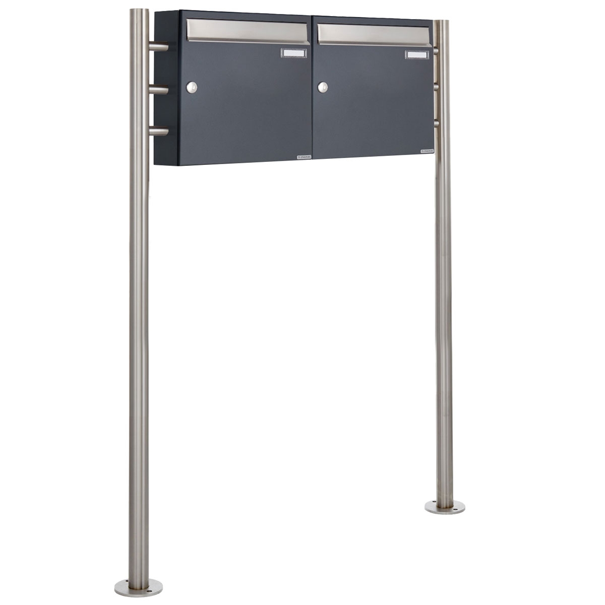 2er 1x2 Briefkastenanlage freistehend Design BASIC 381 ST-R - Edelstahl-RAL 7016 anthrazitgrau 2er 1x2 Briefkastenanlage freistehend Design BASIC 381 ST-R - Edelstahl-RAL 7016 anthrazitgrau