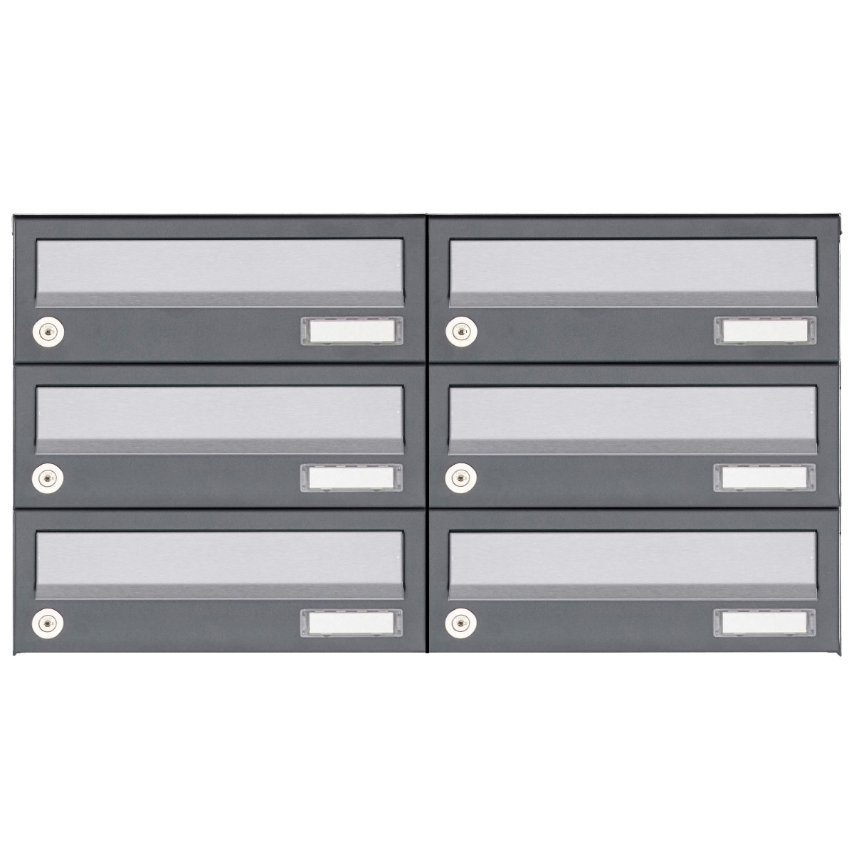 6er 3x2 Aufputz Briefkastenanlage Design BASIC 385A AP -Edelstahl-RAL 7016 anthrazit 6er 3x2 Aufputz Briefkastenanlage Design BASIC 385A AP -Edelstahl-RAL 7016 anthrazit