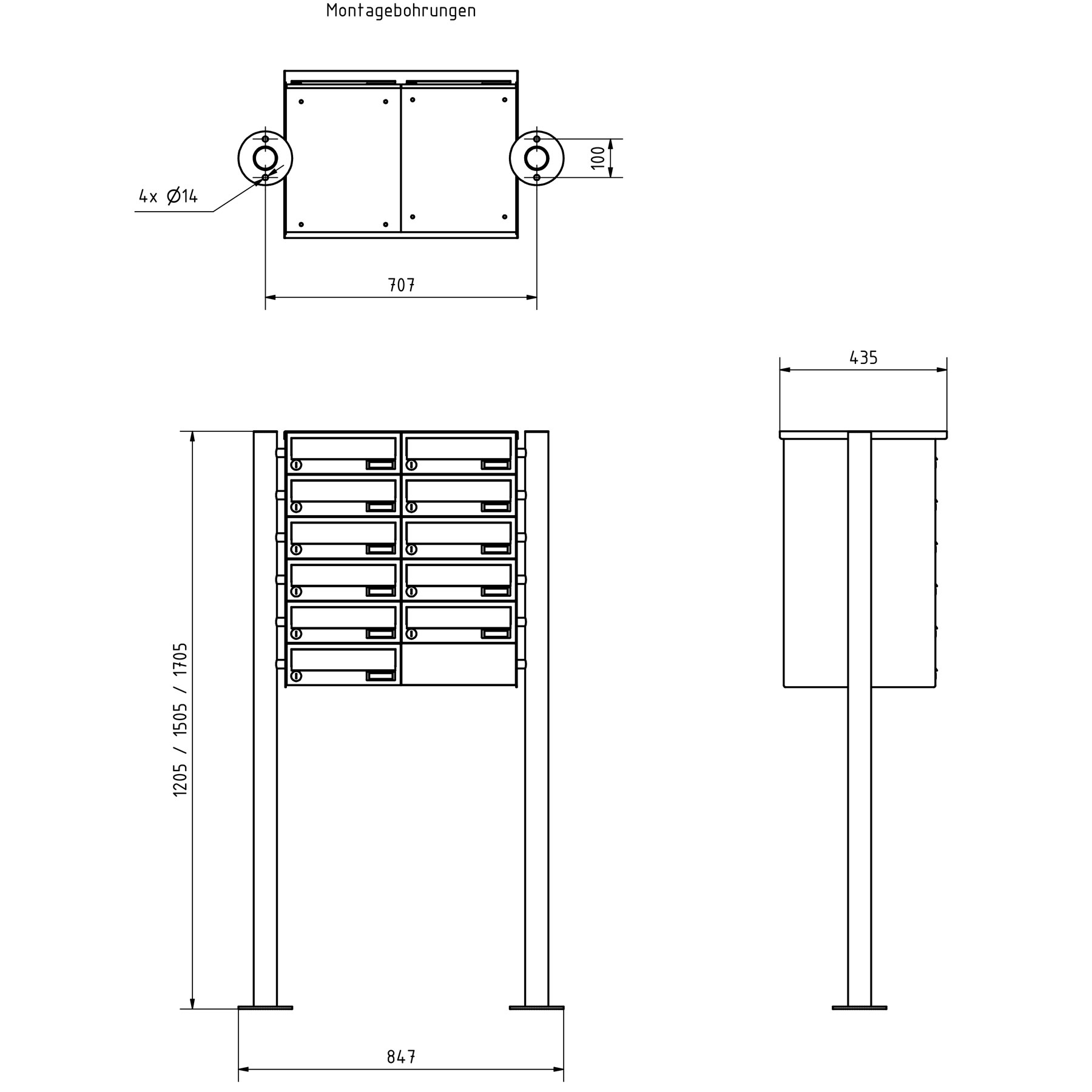 11 letterbox system freestanding Design BASIC 385 ST-R - RAL 7016 anthracite grey 11 letterbox system freestanding Design BASIC 385 ST-R - RAL 7016 anthracite grey