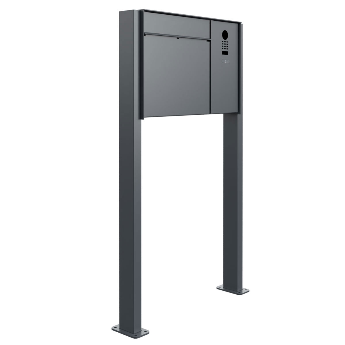 Design pedestal letterbox GOETHE ST-Q lateral with DoorBird video intercom - RAL of your choice Design pedestal letterbox GOETHE ST-Q lateral with DoorBird video intercom - RAL of your choice
