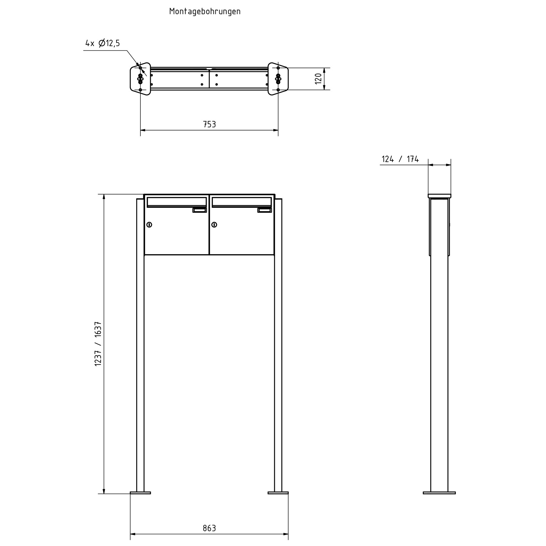 2er 2x1 Edelstahl Standbriefkasten Design BASIC Plus 380 ST-T - RAL nach Wahl 2er 2x1 Edelstahl Standbriefkasten Design BASIC Plus 380 ST-T - RAL nach Wahl