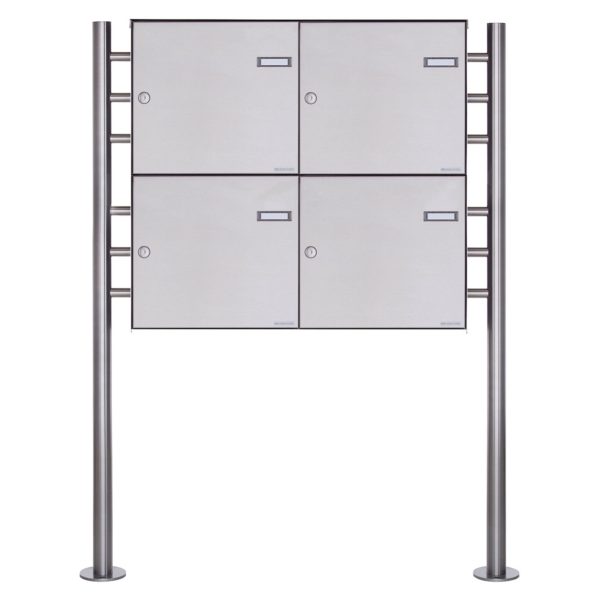 4er 2x2 Zaunbriefkasten freistehend Design BASIC Plus 381XZ ST-R - Edelstahl geschliffen 4er 2x2 Zaunbriefkasten freistehend Design BASIC Plus 381XZ ST-R - Edelstahl geschliffen
