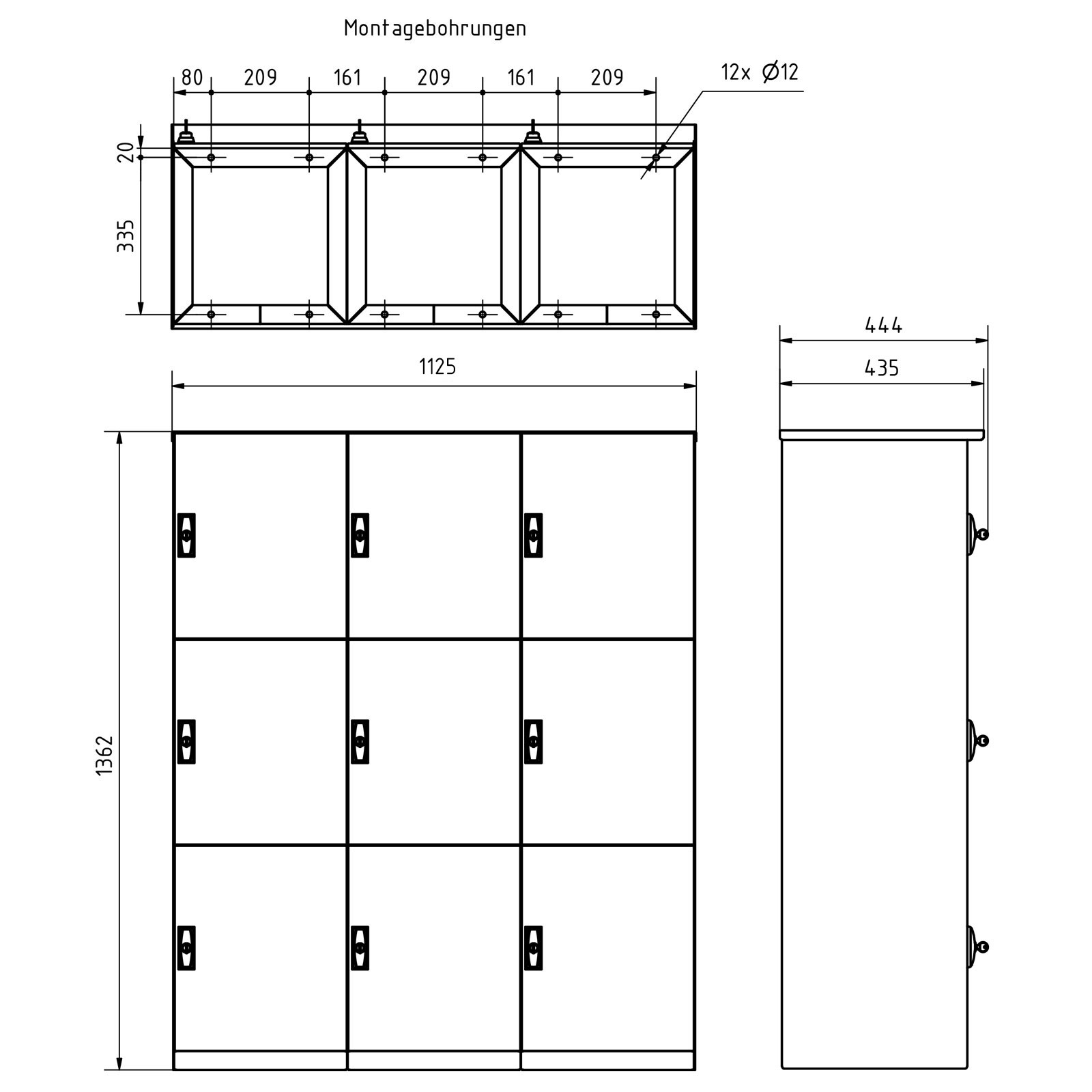9er 3x3 parcel compartment system BASIC Plus 863X STL with parcel compartment 440x370 - polished stainless steel 9er 3x3 parcel compartment system BASIC Plus 863X STL with parcel compartment 440x370 - polished stainless steel