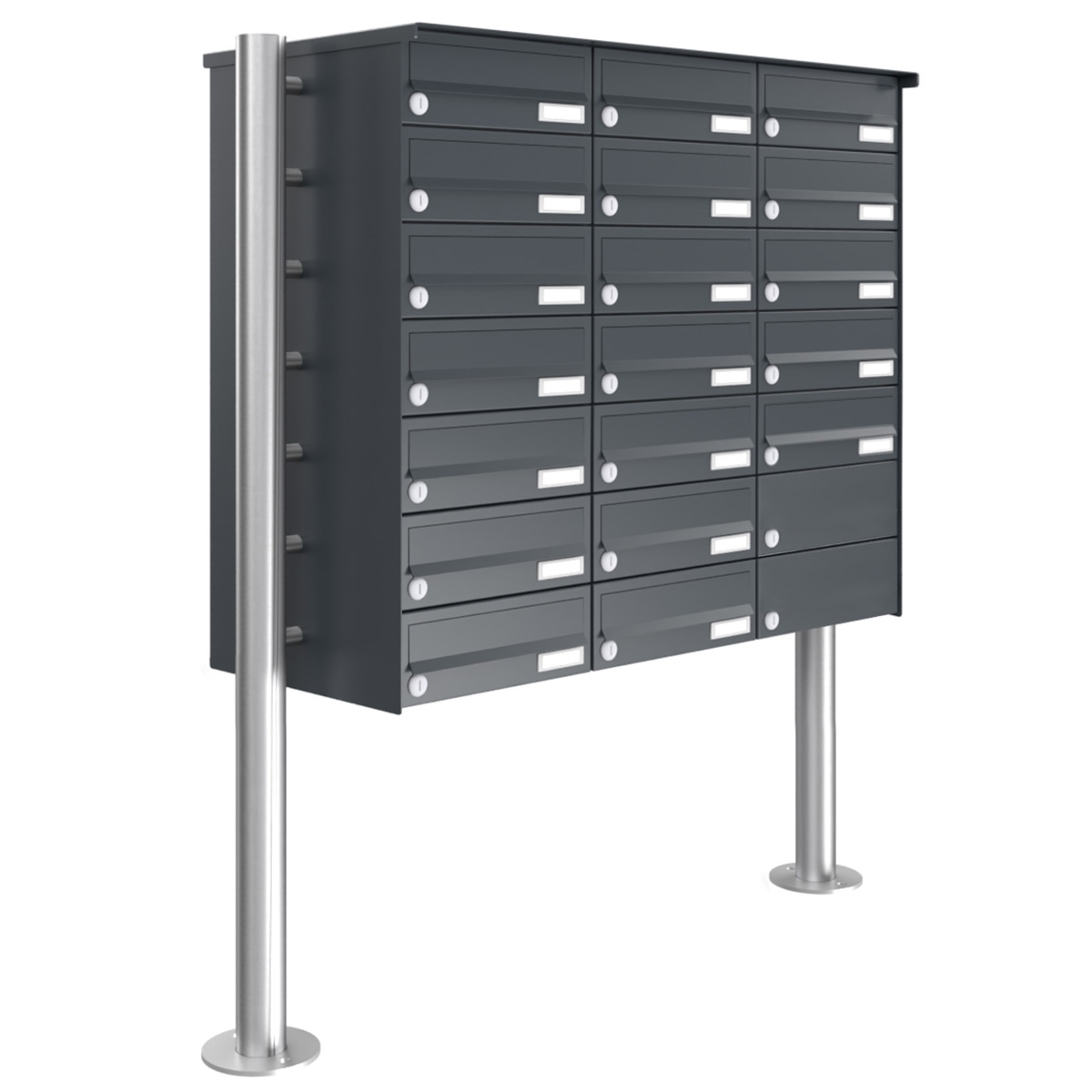 19er 7x3 Edelstahl Briefkastenanlage freistehend Design BASIC Plus 385X ST-R - RAL nach Wahl