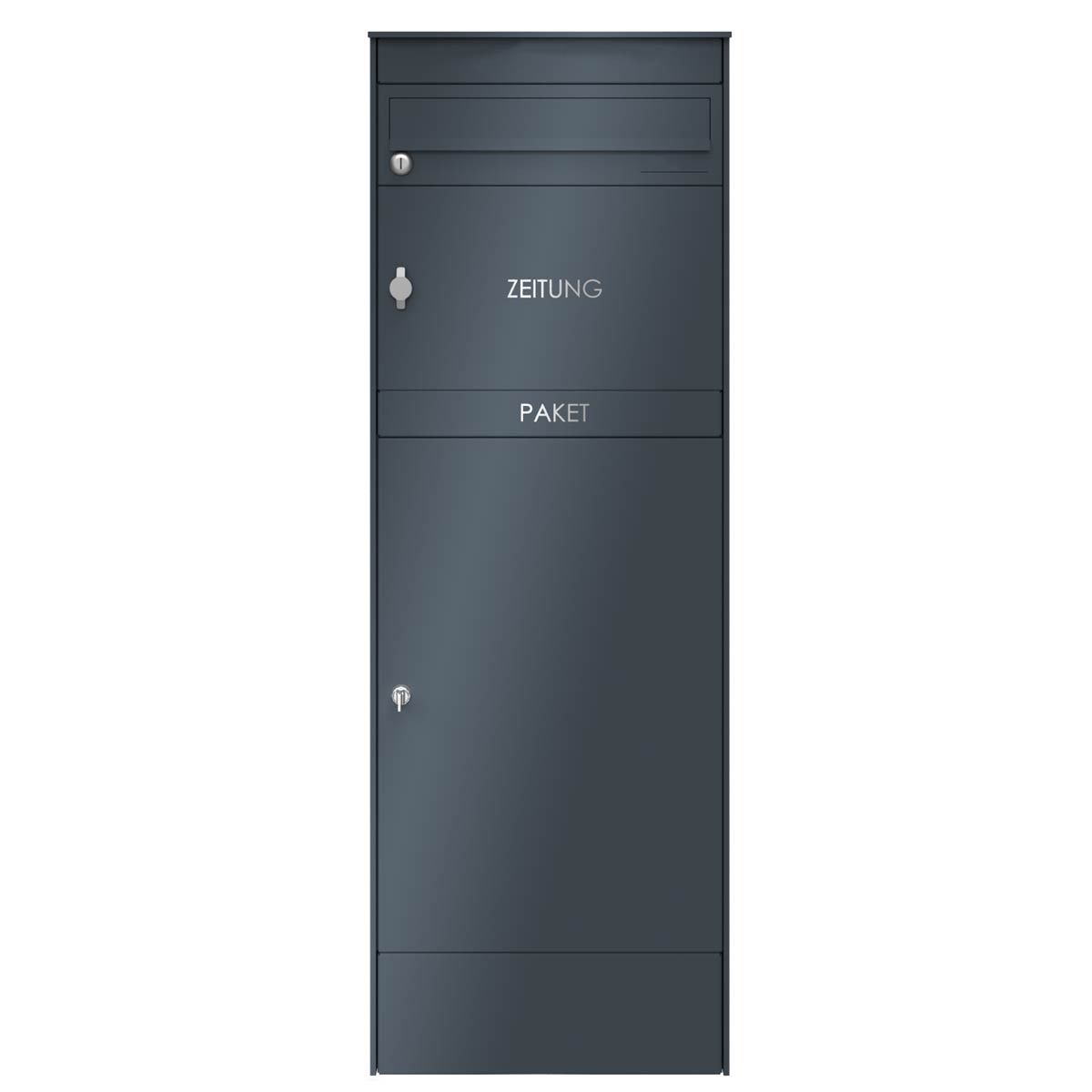 Edelstahl Paketbriefkastenstele BASIC Plus 864XS mit Paketfach 550x370 & Zeitungsfach - RAL nach Wahl Edelstahl Paketbriefkastenstele BASIC Plus 864XS mit Paketfach 550x370 & Zeitungsfach - RAL nach Wahl