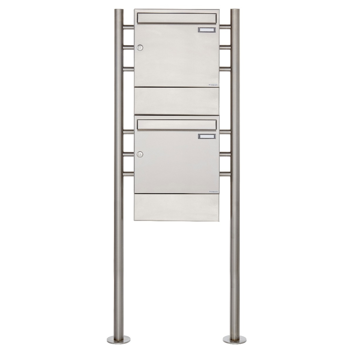 2er 1x2 Edelstahl Standbriefkasten Design BASIC 381 ST-R mit Zeitungsfächer