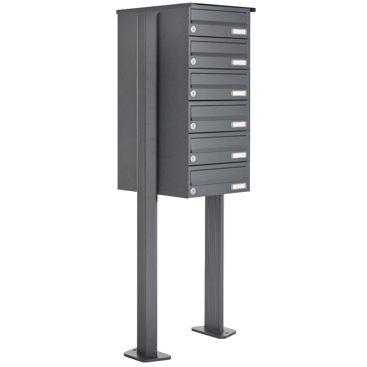6er Briefkastenanlage freistehend Design BASIC 385P-7016 ST-T - RAL 7016 anthrazitgrau 6er Briefkastenanlage freistehend Design BASIC 385P-7016 ST-T - RAL 7016 anthrazitgrau